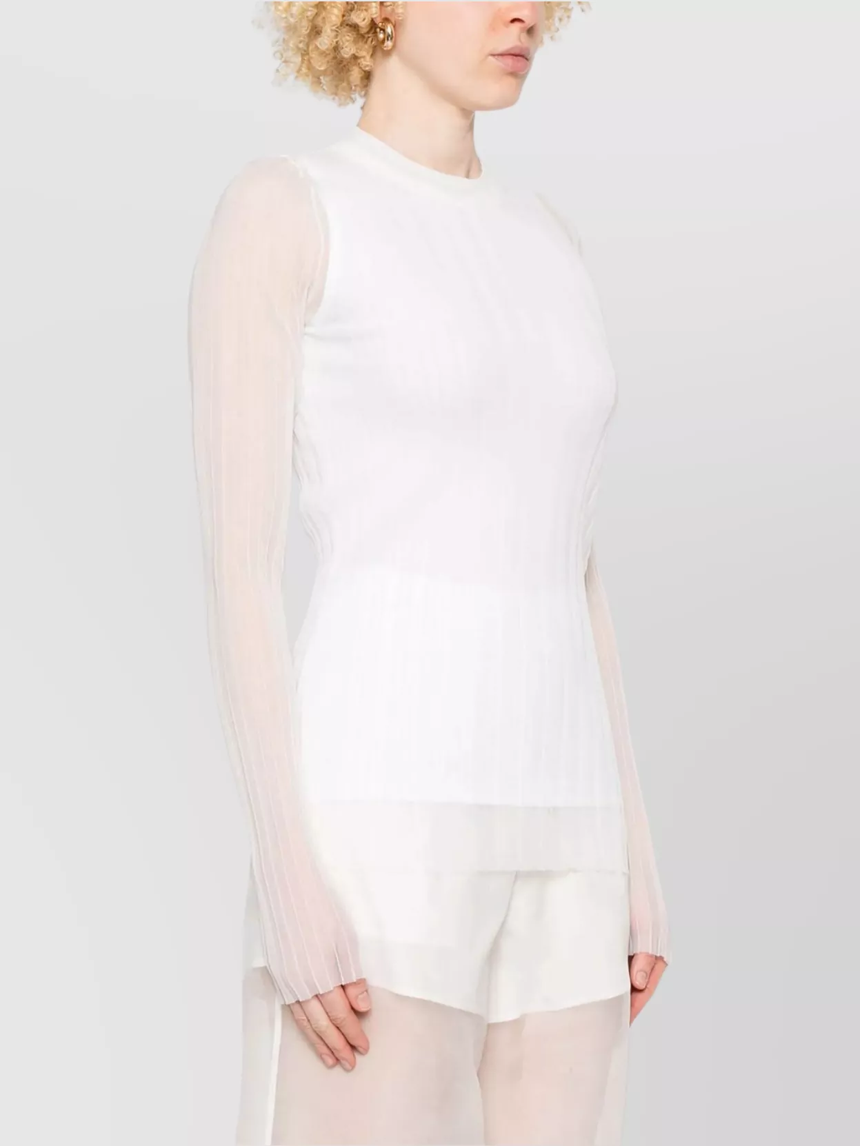 Sportmax Ribbed Crewneck Top With Sheer Long Sleeves