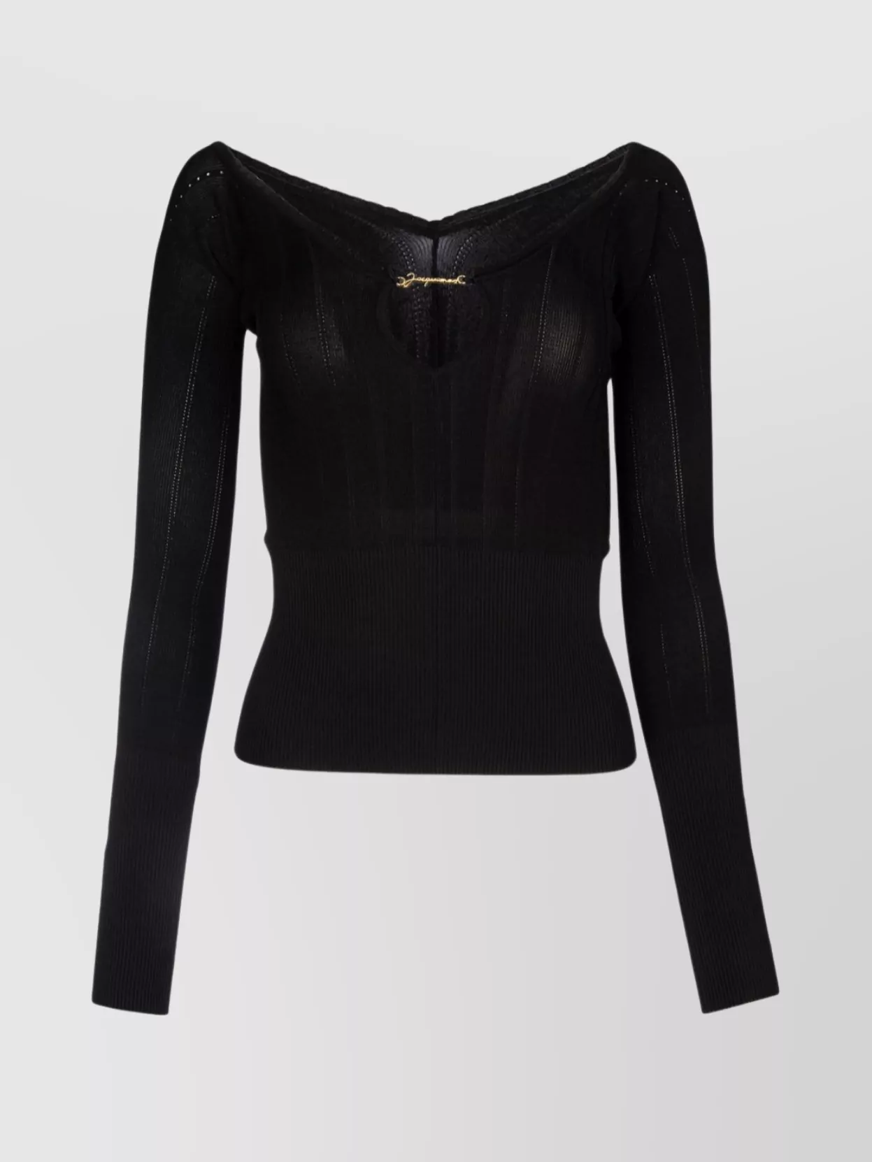 Shop Jacquemus Fitted Ribbed Top With Embellished Cut-out Neckline