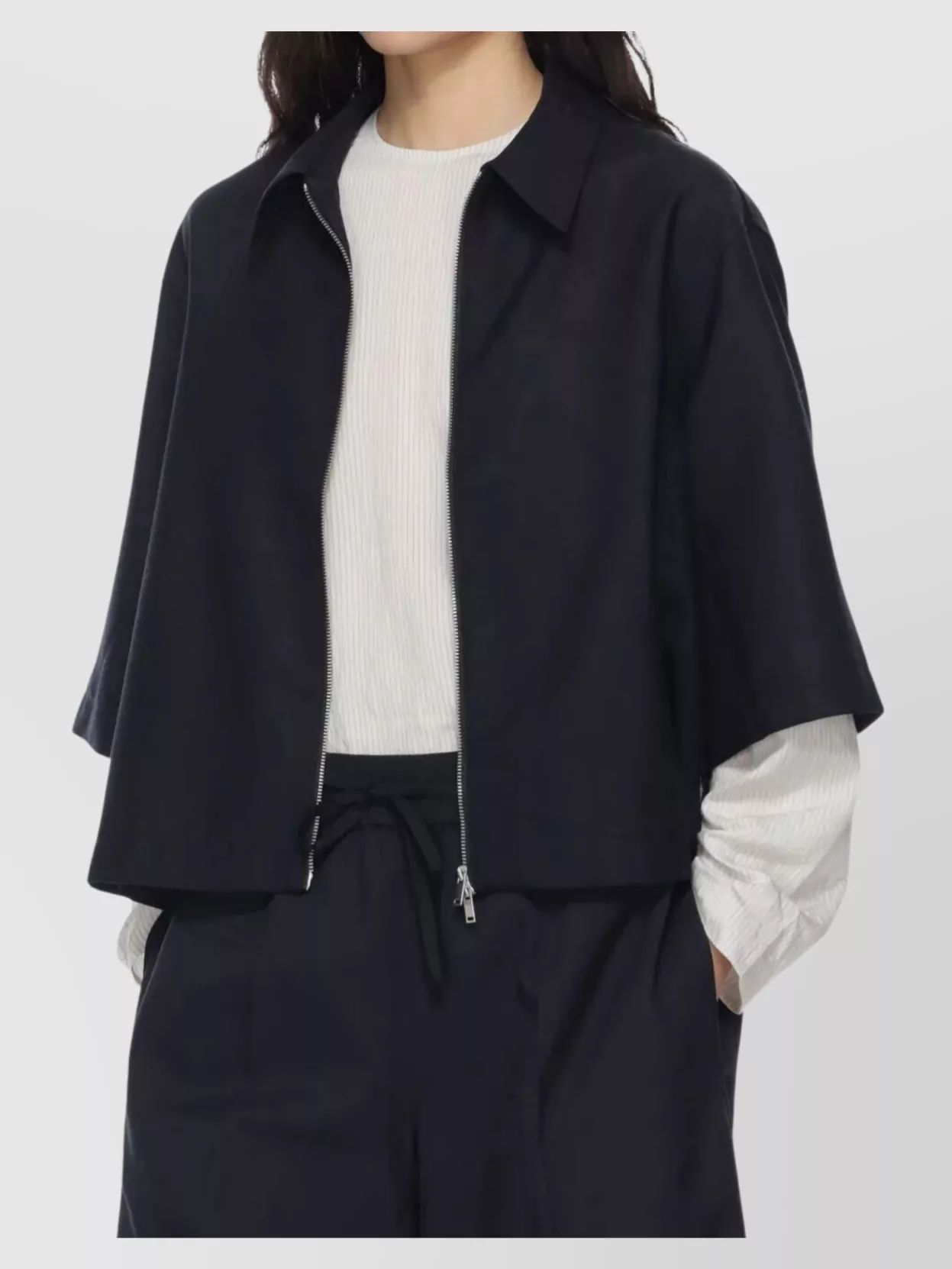 Studio Nicholson Collared Cropped Semi-Sheer Short Sleeves Jacket