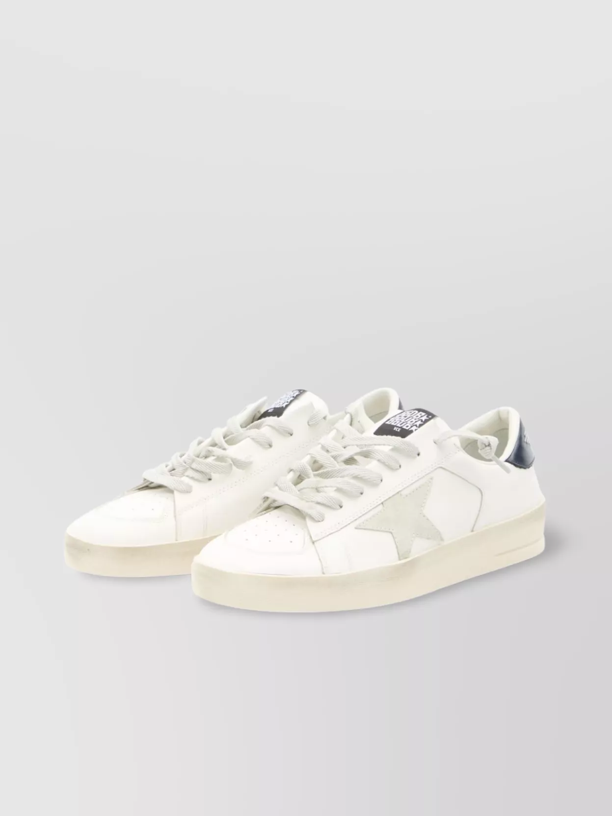 Golden Goose Distressed Leather Sneakers Featuring Suede Star In White