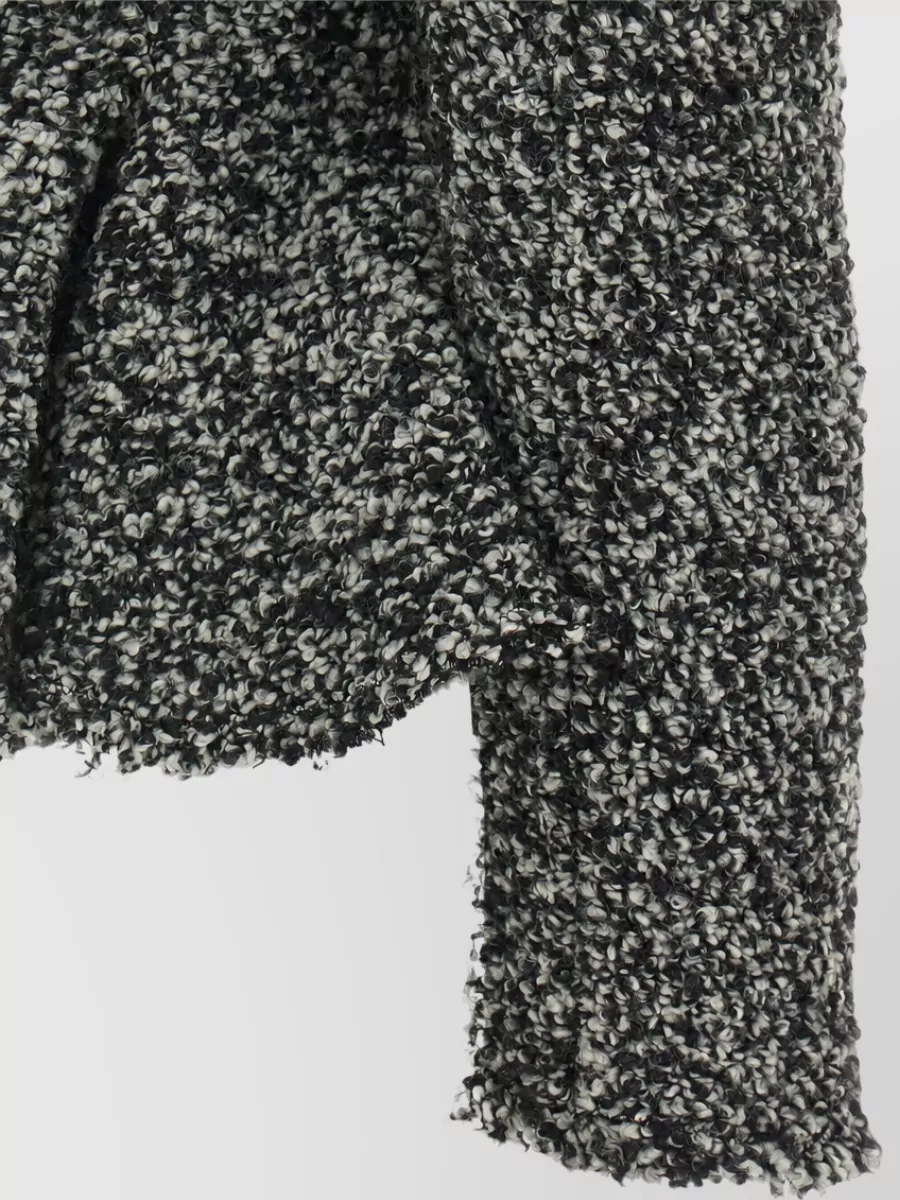 Alberta Ferretti Bouclé High Neck Peplum Single Breasted Coat