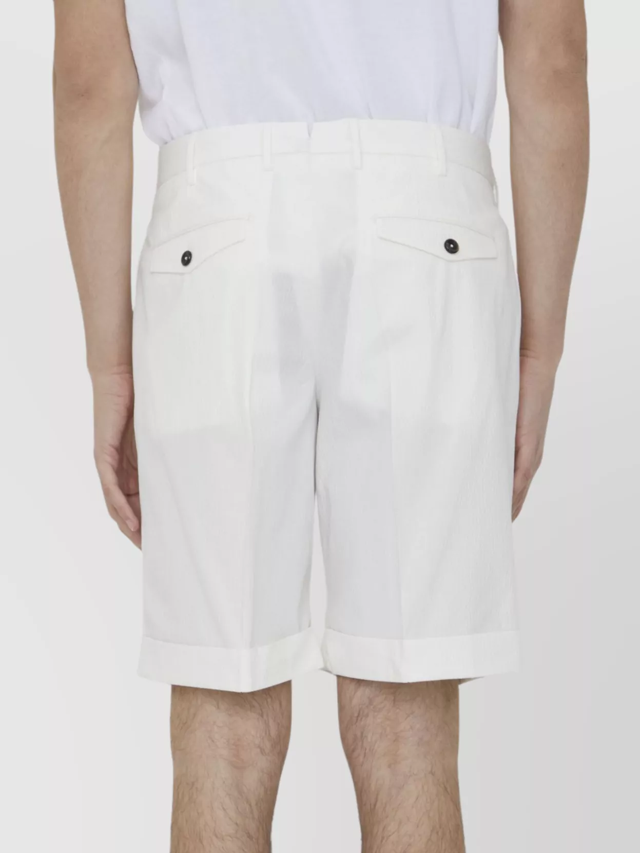 Pt Torino Seersucker Pleated Bermuda Shorts Pockets