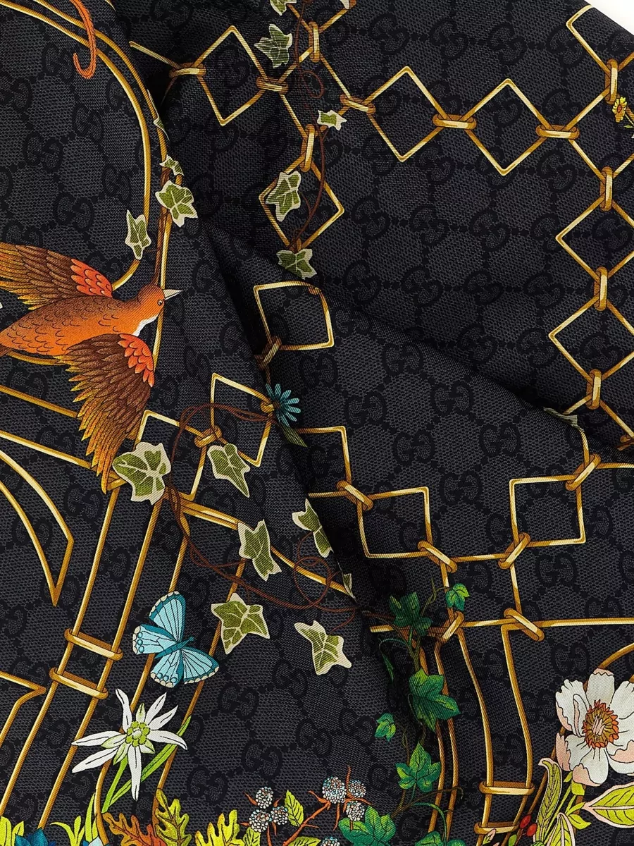 Gucci Floral Motif Square Silk Neck Scarf