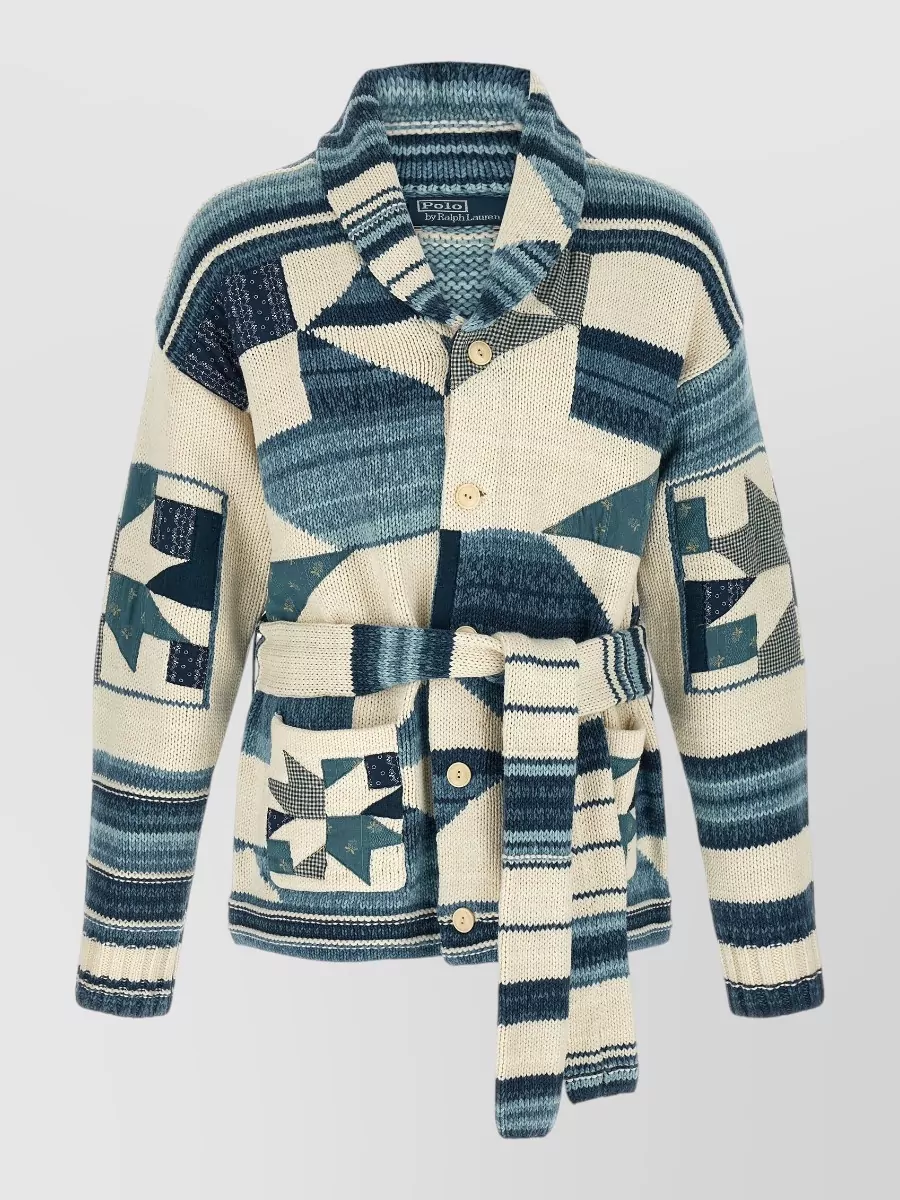Polo Ralph Lauren patchwork belted shawl collar cardigan