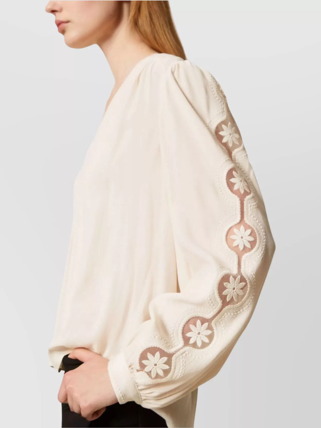Twin-Set Floral Embroidered Long Sleeve Top