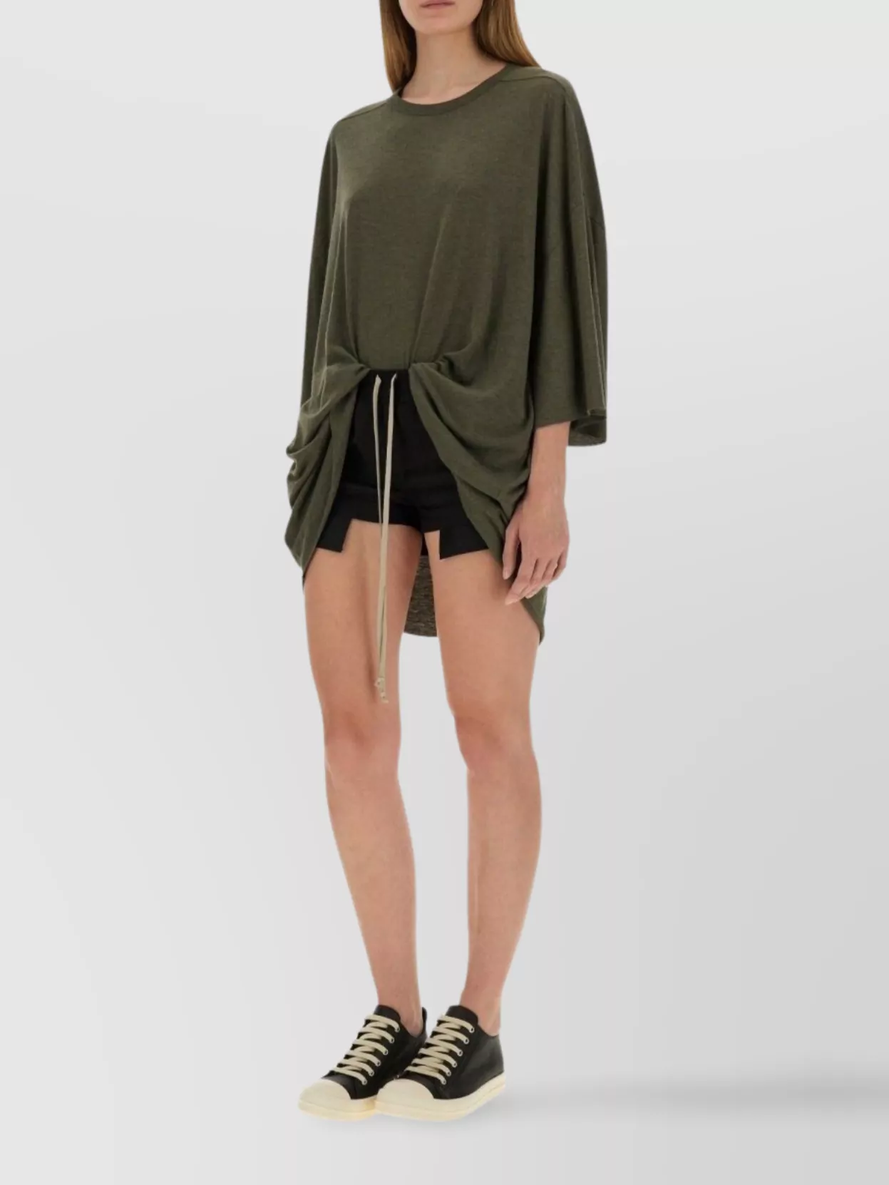 Rick Owens Oversize T-Shirt Asymmetric Hem Drawstring Detail