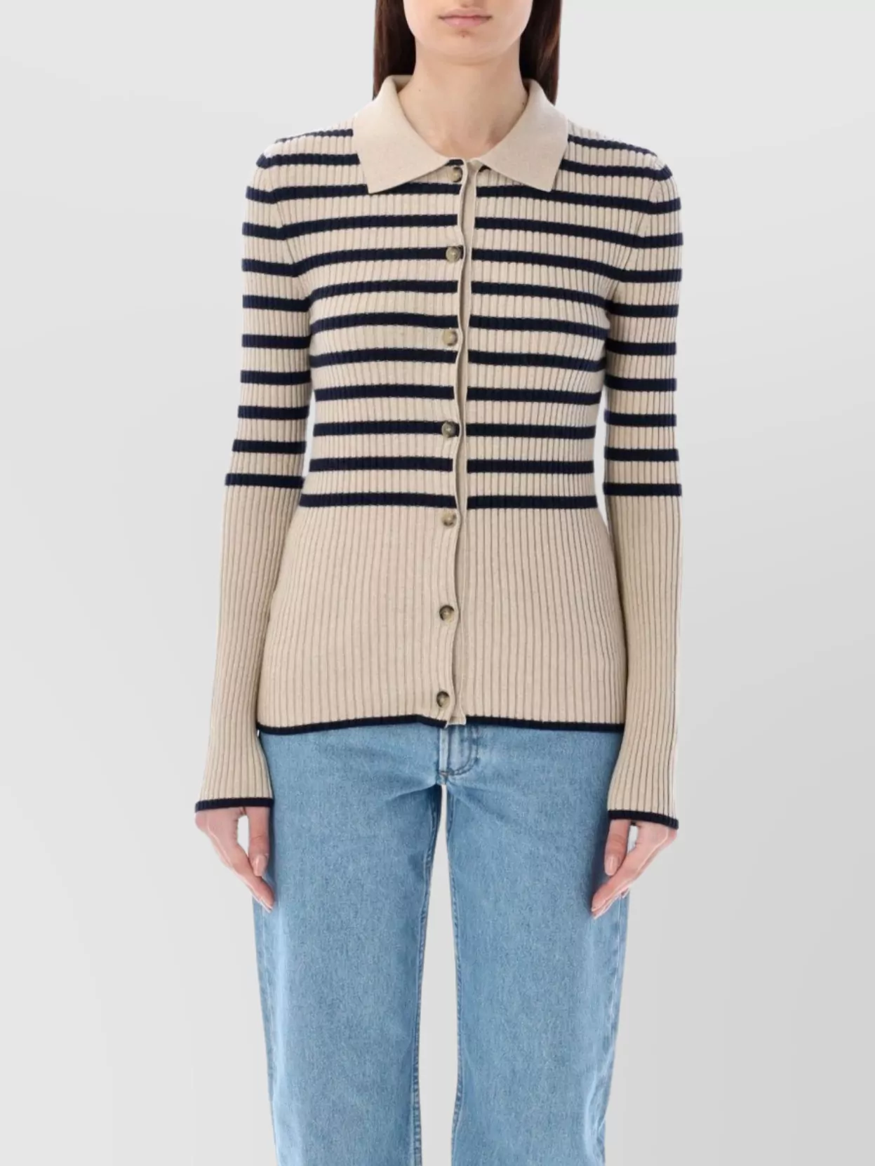 Apc Mallory Striped Ribbed Knitwear Cardigan In Neutral