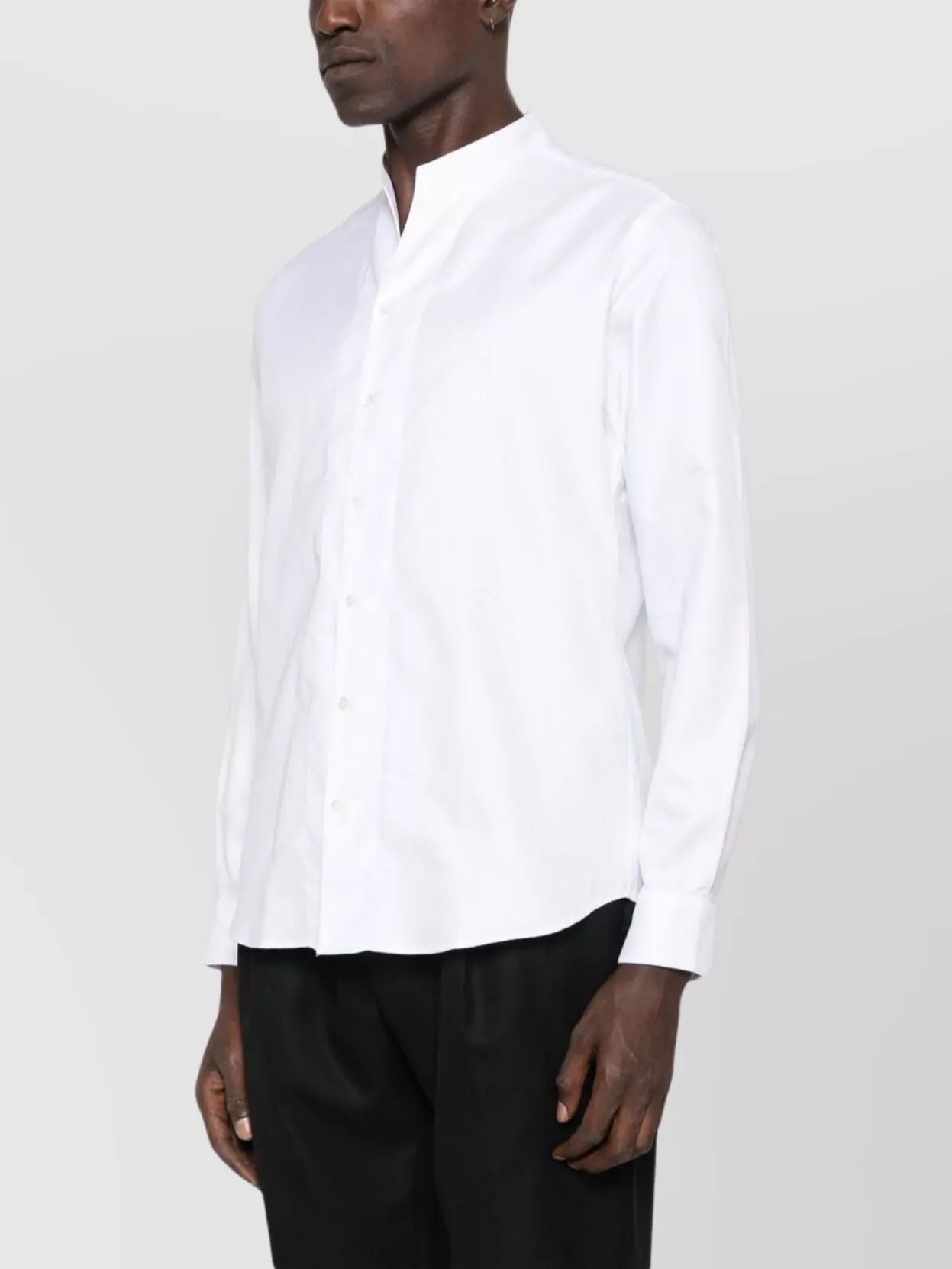 Emporio Armani Long Sleeve Cotton Shirt With Curved Hem