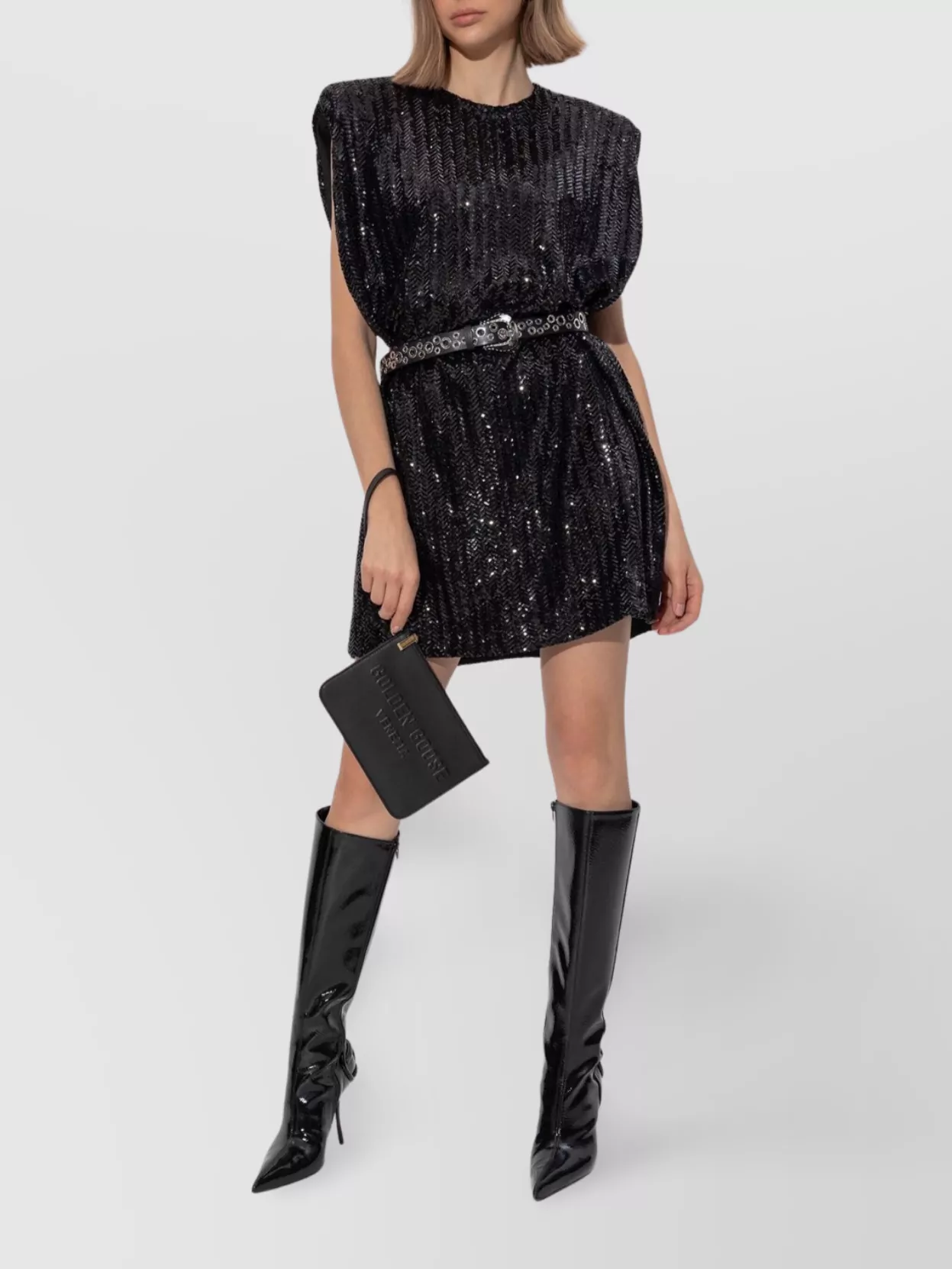 Golden Goose Journey W's Sleeveless T-Shirt Dress Shoulderpads Paillettes
