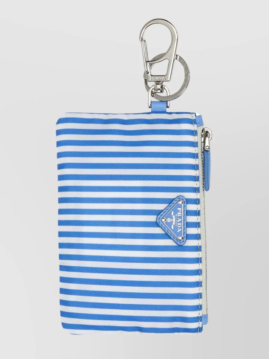 Shop Prada Striped Metal Keychain And Keyring Attachment In Blue