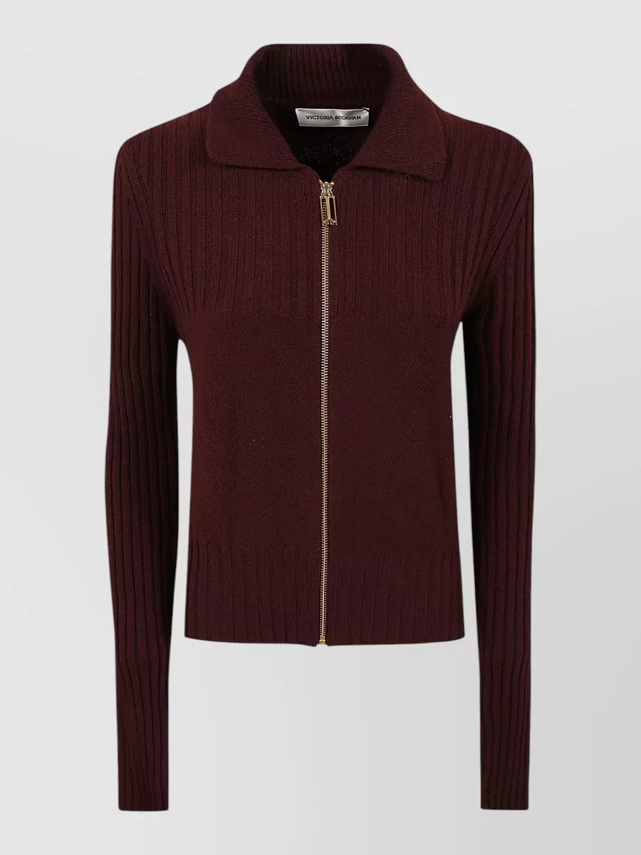 Victoria Beckham cashmere ribbed-knit zip-up jacket