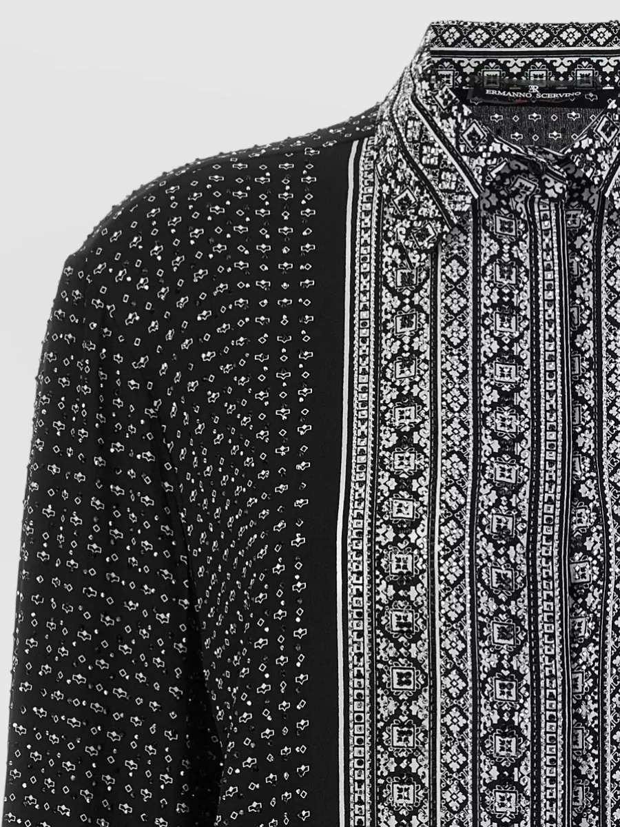 Ermanno Scervino Silk Crystal-Embellished Printed Long-Sleeve Shirt