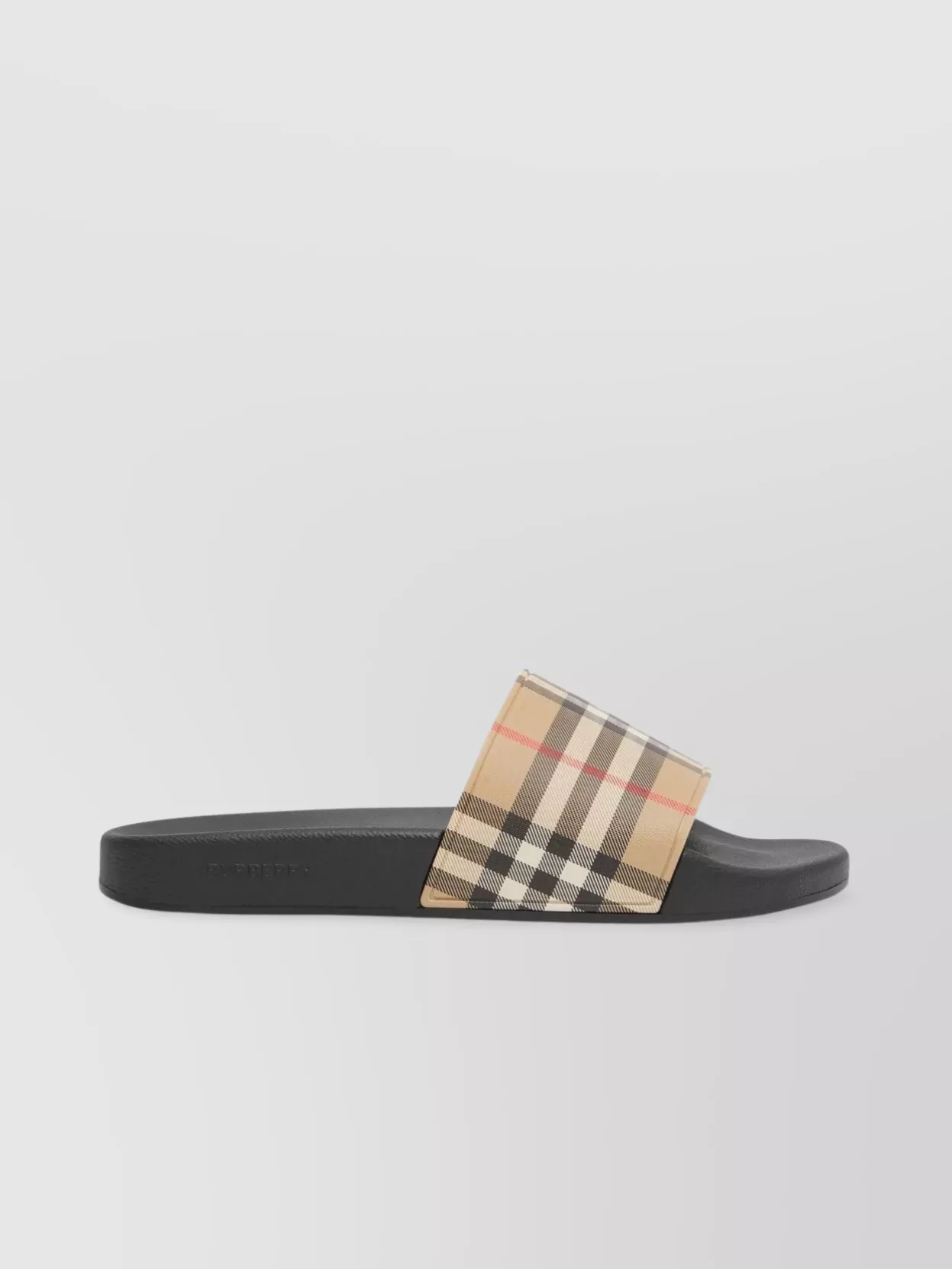Shop Burberry Rubber Checkered Open Toe Slides In Black