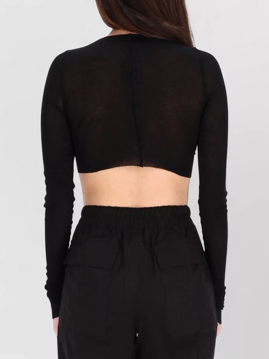 Rick Owens Cropped Sheer Ribbed Long Sleeve Top