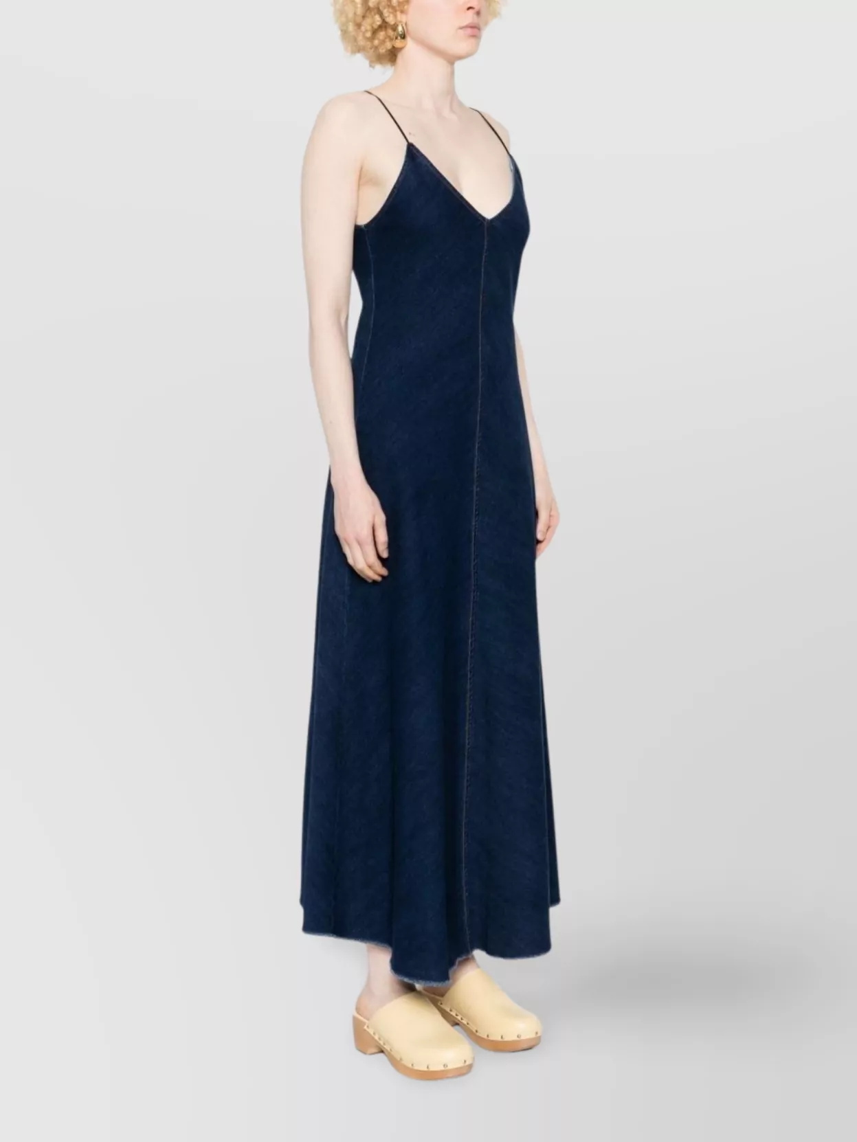 Shop Forte Forte Cotton Denim Midi Dress With Frayed Edge