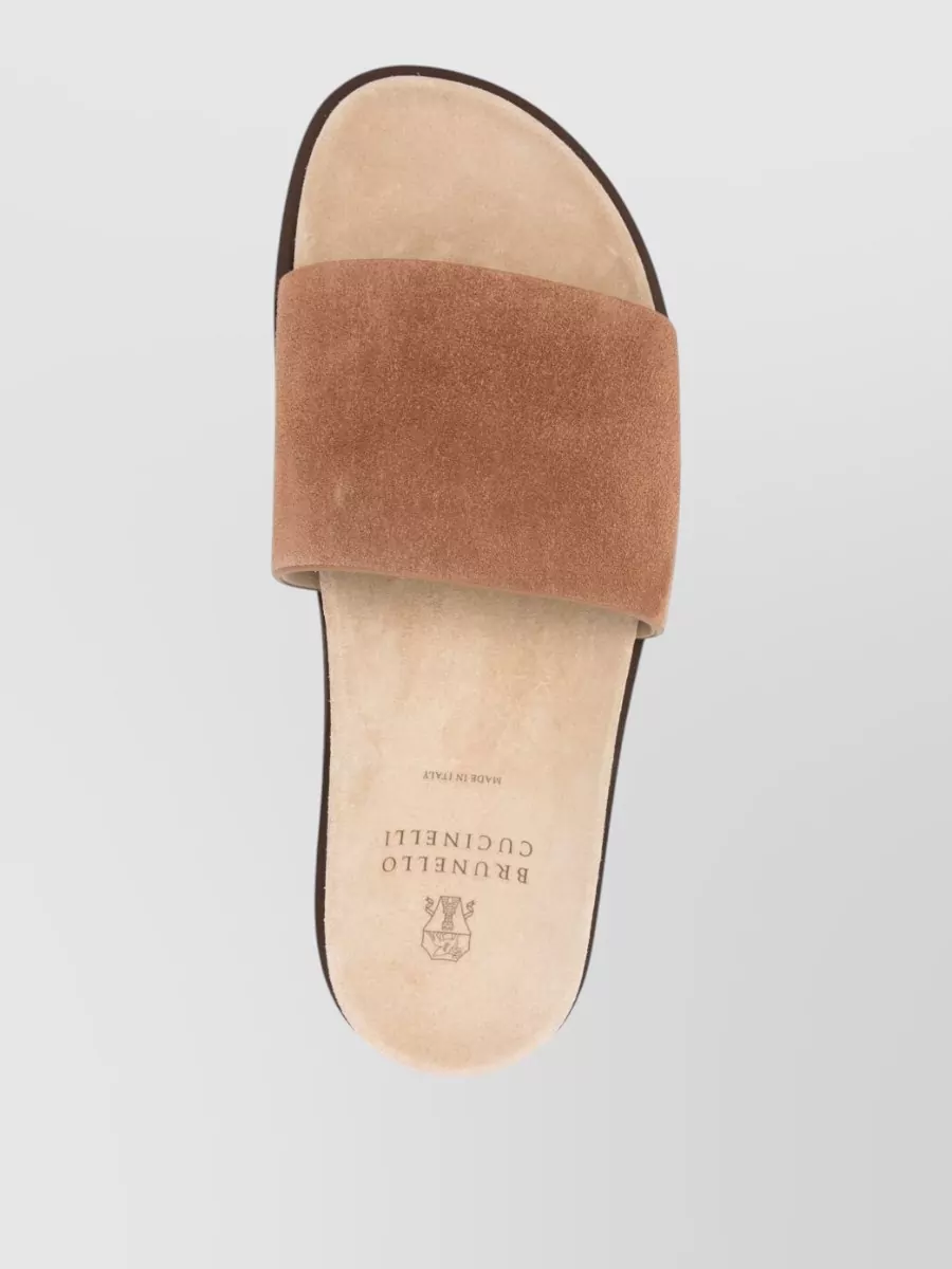 Brunello Cucinelli Leather Slippers Flat Sole Open Toe