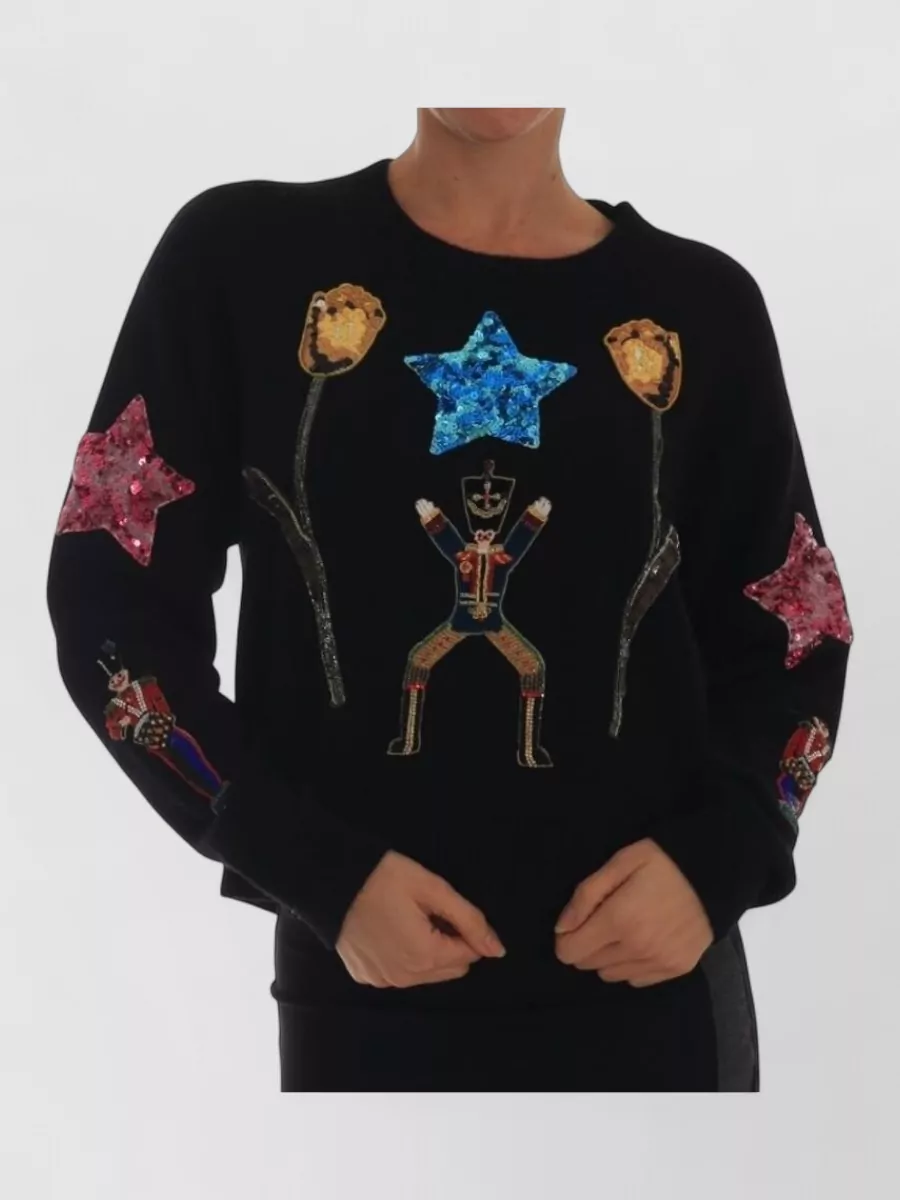 Dolce & Gabbana Crystal Cashmere Sweater Star Tulip Nutcracker In Black