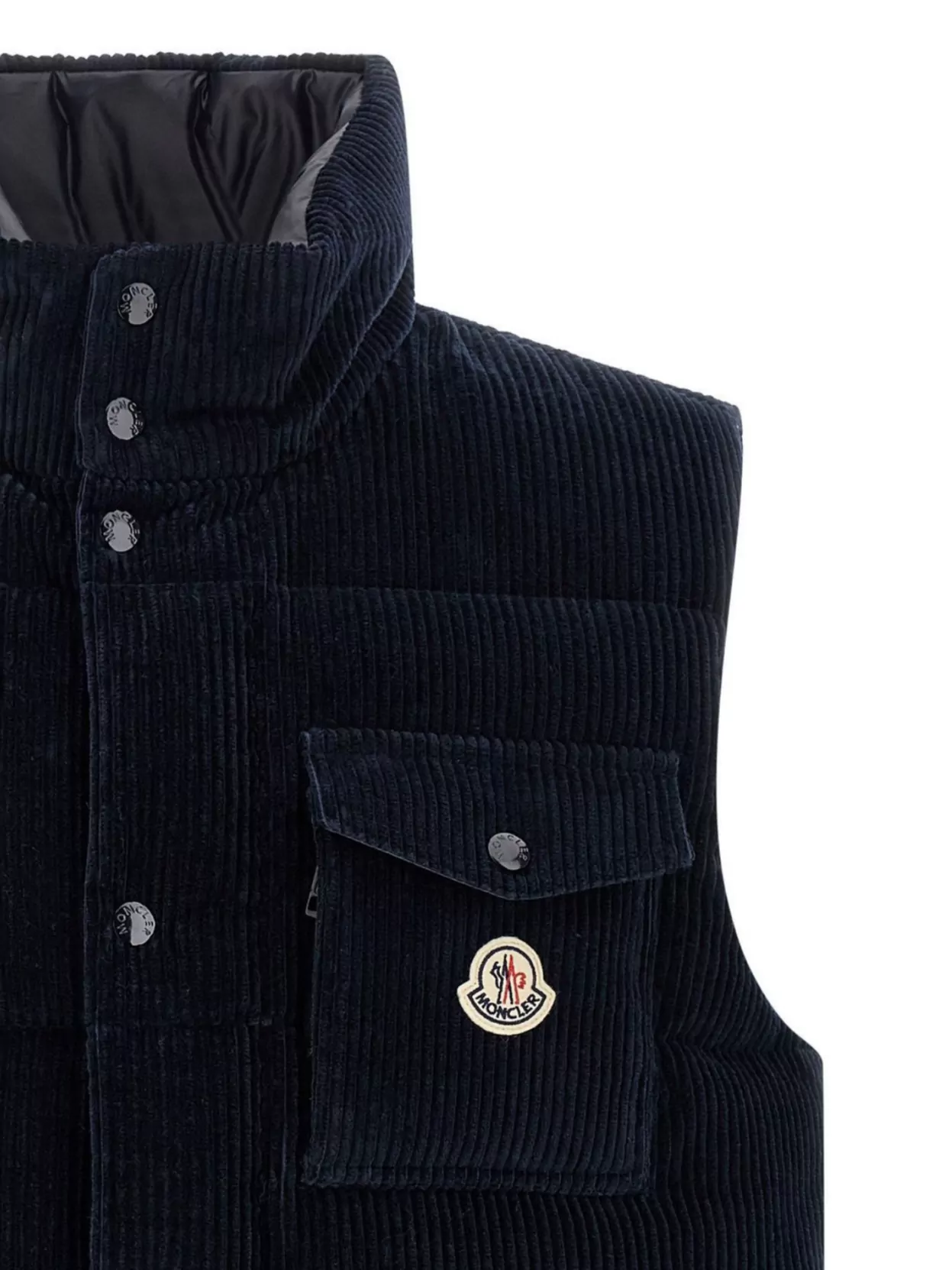 Moncler Corduroy Vest With High Collar And Pocket