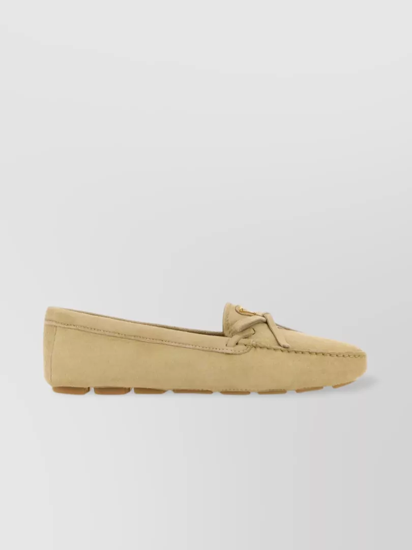 Shop Prada Suede Bow Loafers With Stitched Seams