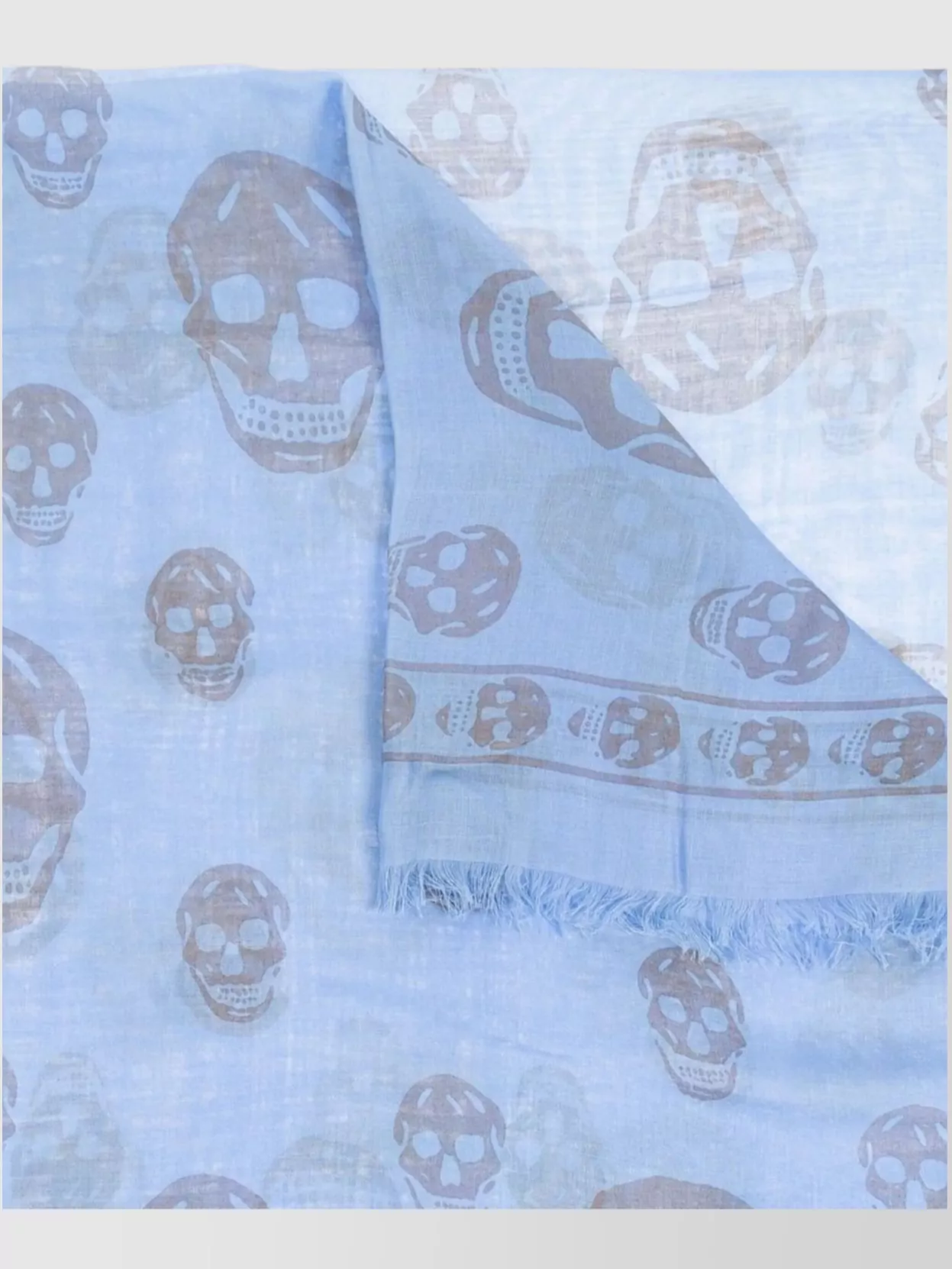 Mc Queen Skull Pattern Lightweight Scarf With Frayed Edges