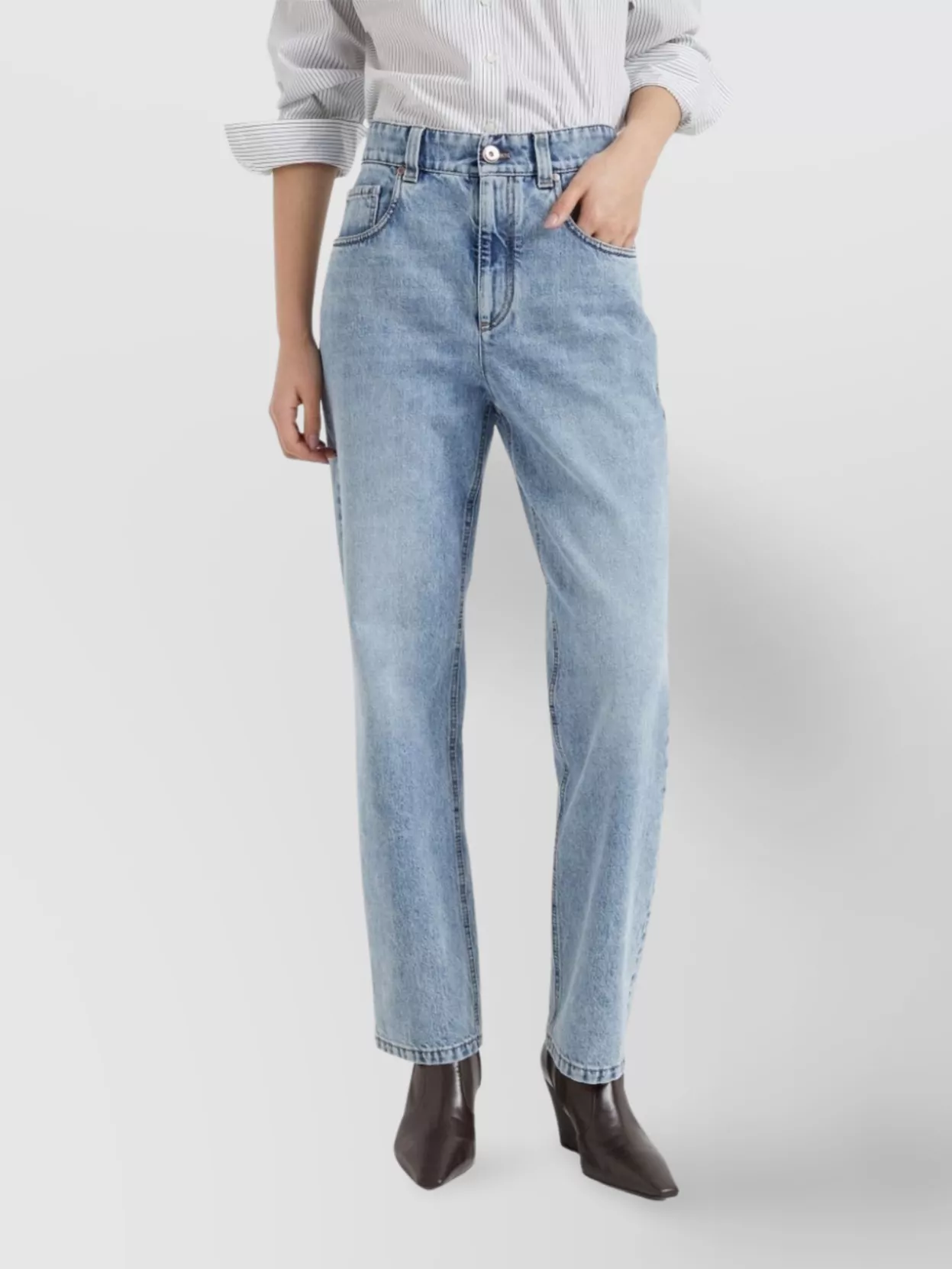 Brunello Cucinelli Faded Wash Five-pocket Denim Trousers In Brown