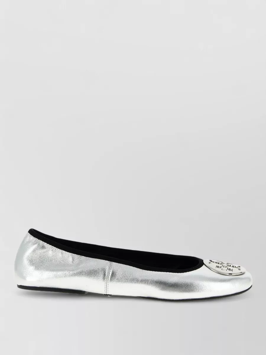 Tory Burch Travel Ballerina Flats Metallic Round Toe In Gray