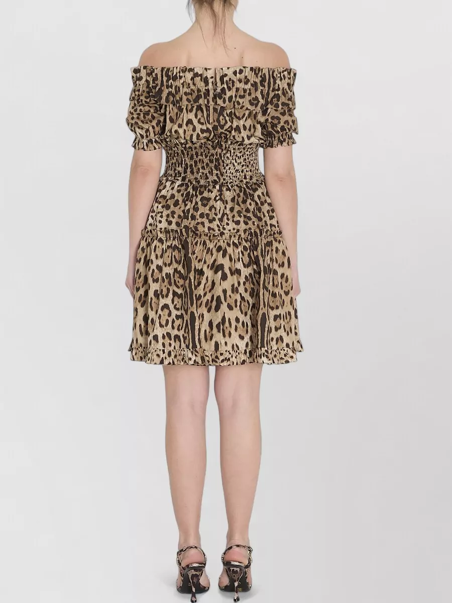 Dolce&Gabbana Short Leopard Print Poplin Bardot Dress