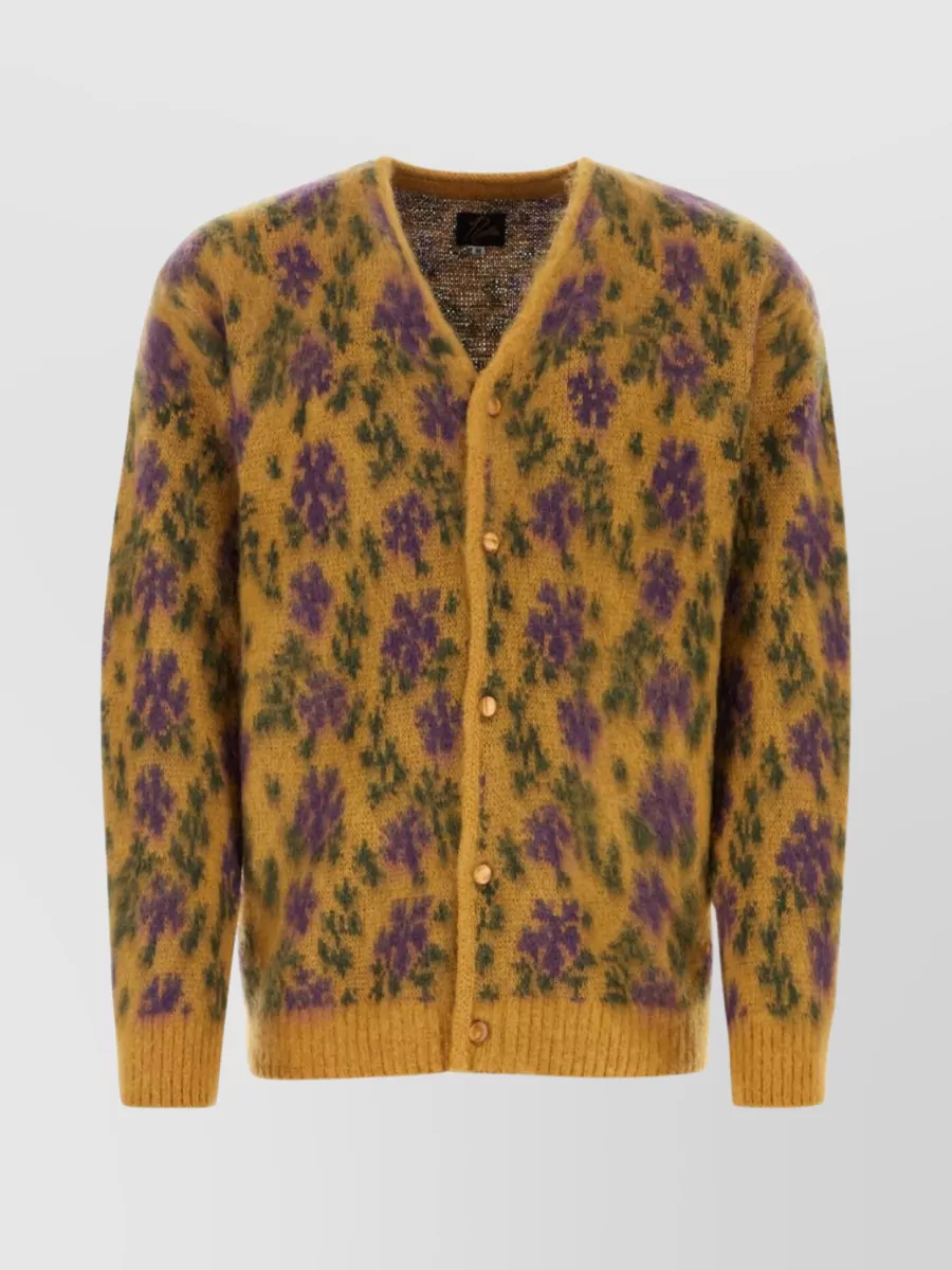 Shop Needles Embroidered Florals On Mohair Blend Cardigan In Purple