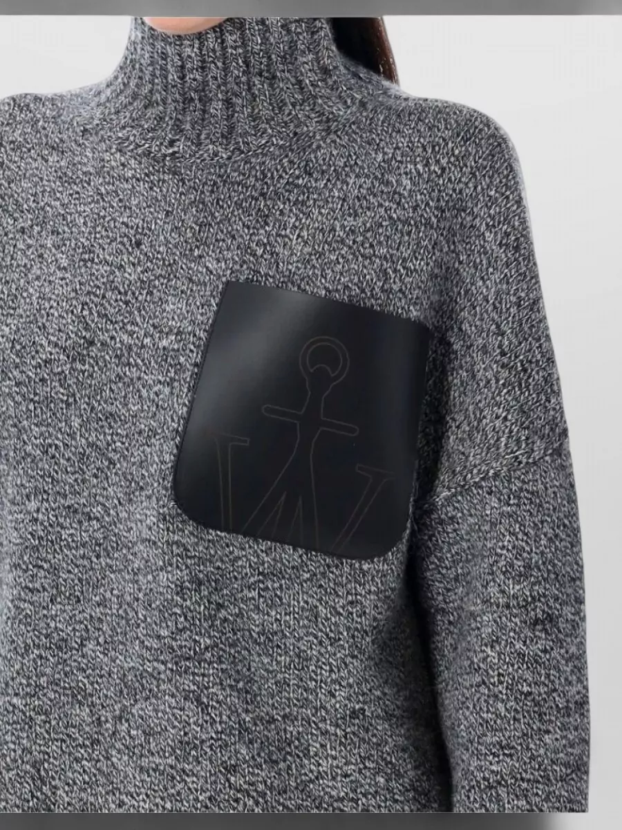 Jw Anderson Wool Alpaca High Neck Leather Patch Sweater