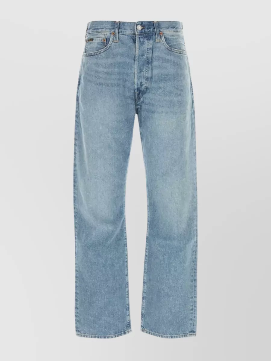 Shop Polo Ralph Lauren Wide-cut Faded Denim Trousers With Belt Loops In Blue
