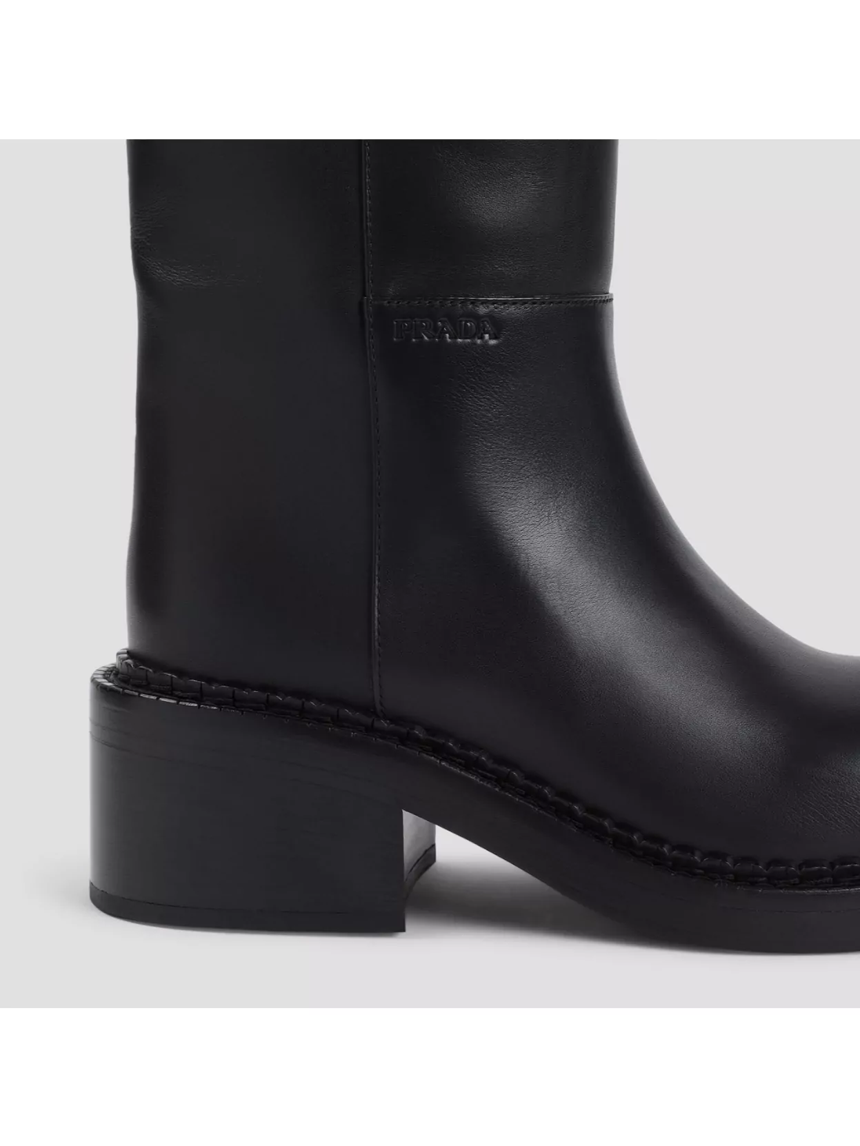 Prada Calf Leather Knee-High Boots With Squared Toe