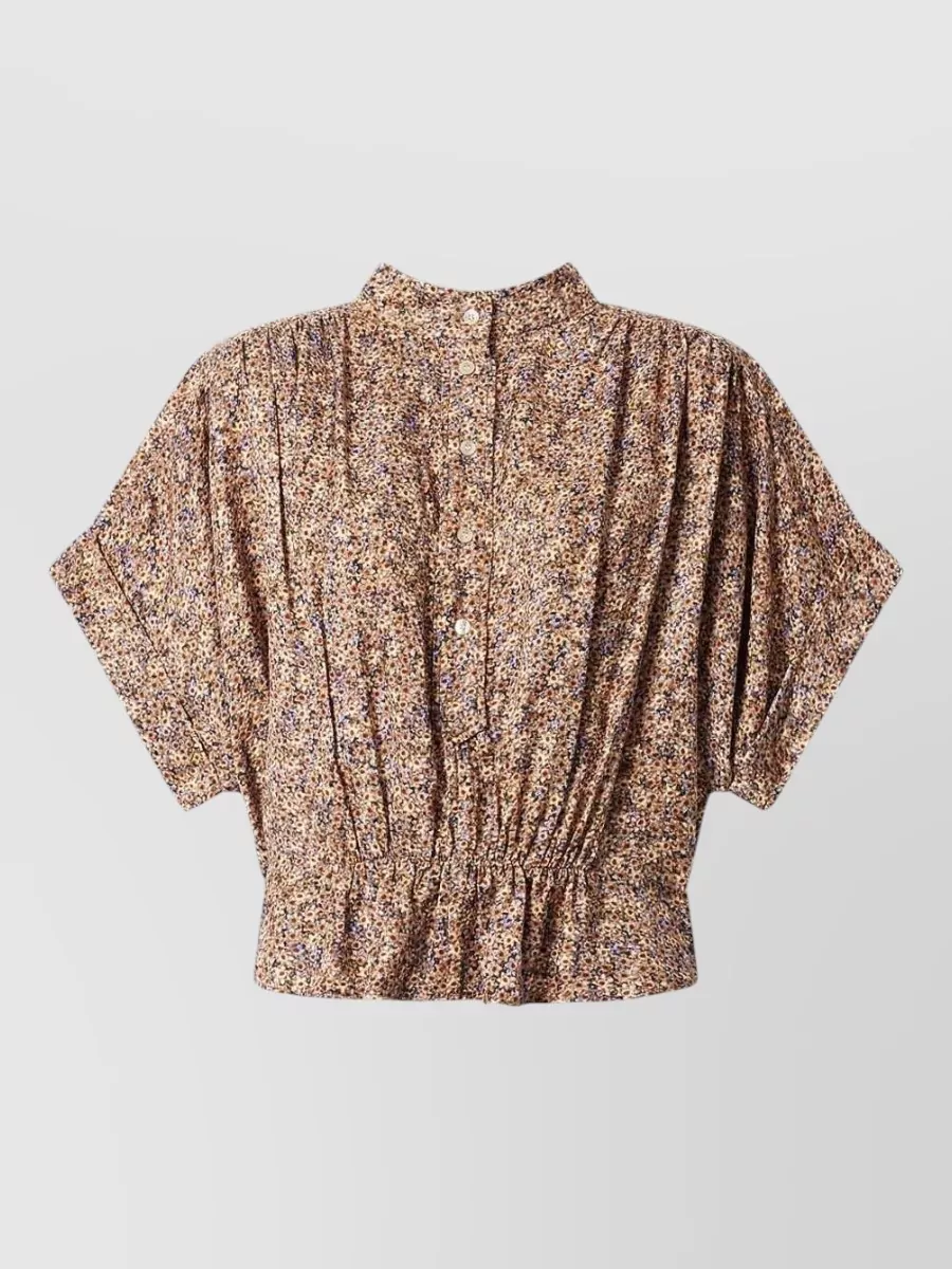 Isabel Marant Floral Collared Top Short Sleeves Pleated