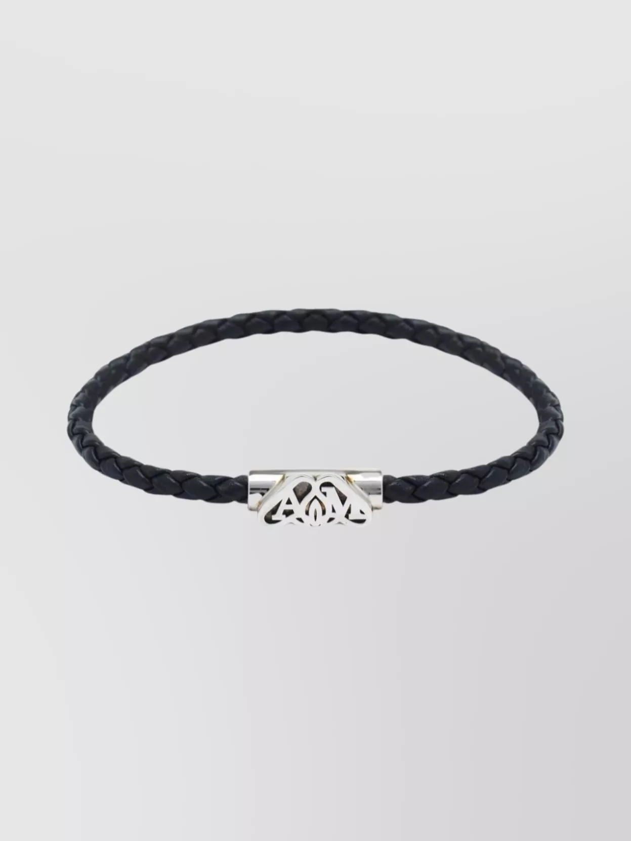 Shop Alexander Mcqueen Leather Bracelet With Seal Logo And Antique Silver Finish