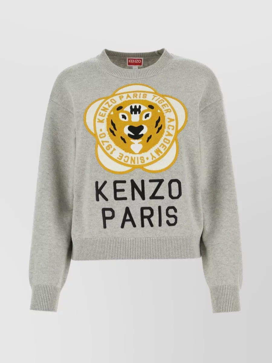 Shop Kenzo Textured Ribbed Crew-neck Sweater In Grey