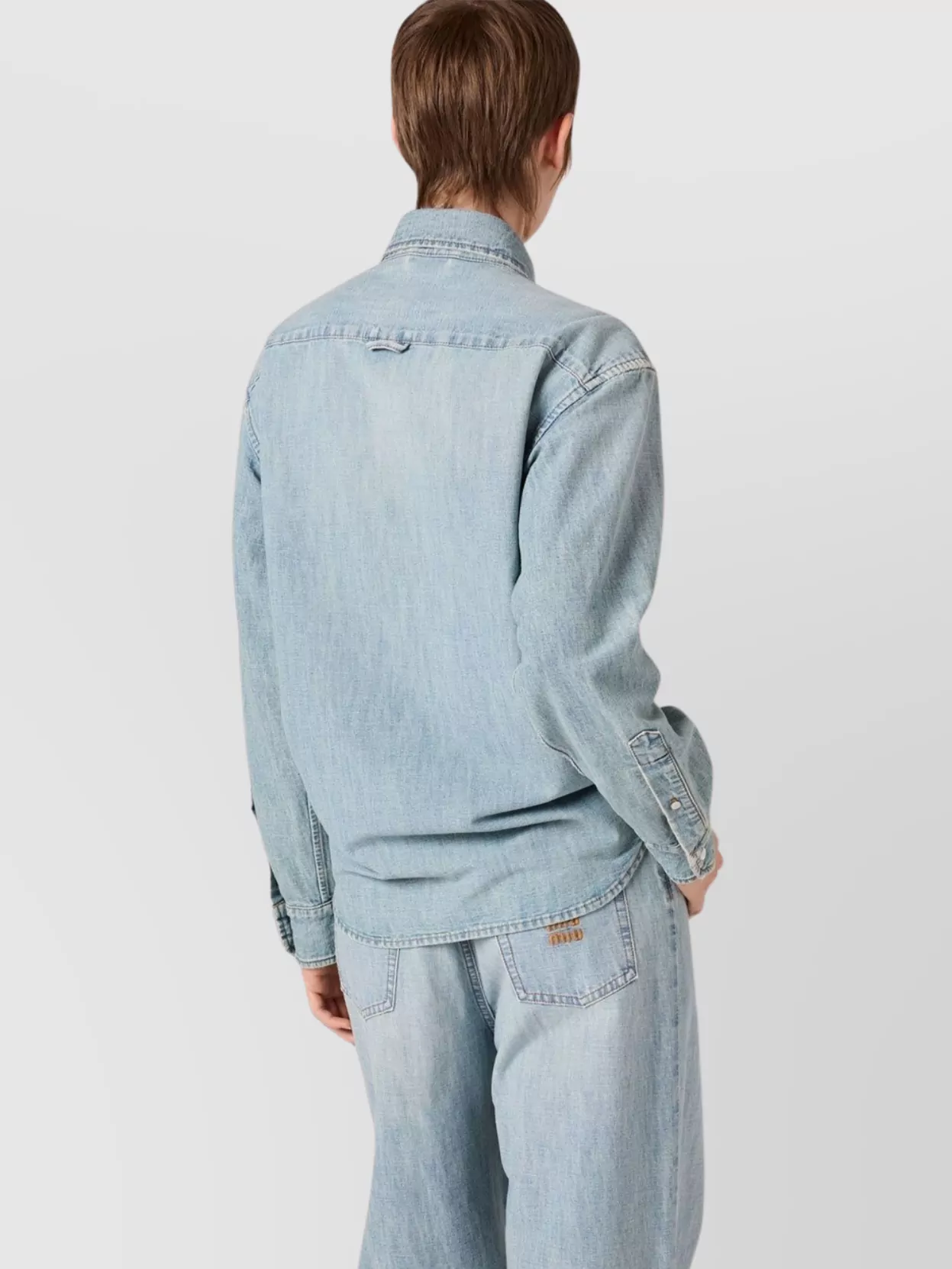 Miu Miu Long Sleeve Denim Shirt With Chest Pocket In Blue