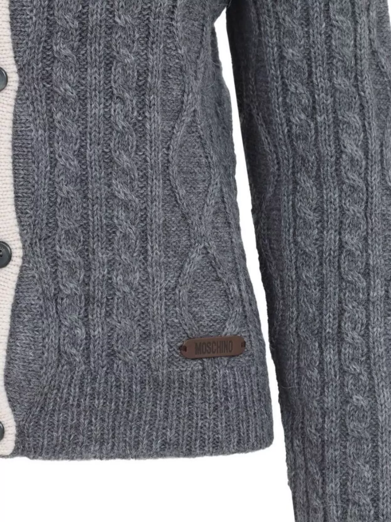 Moschino Two-Tone Cable Knit Long Sleeve Sweater