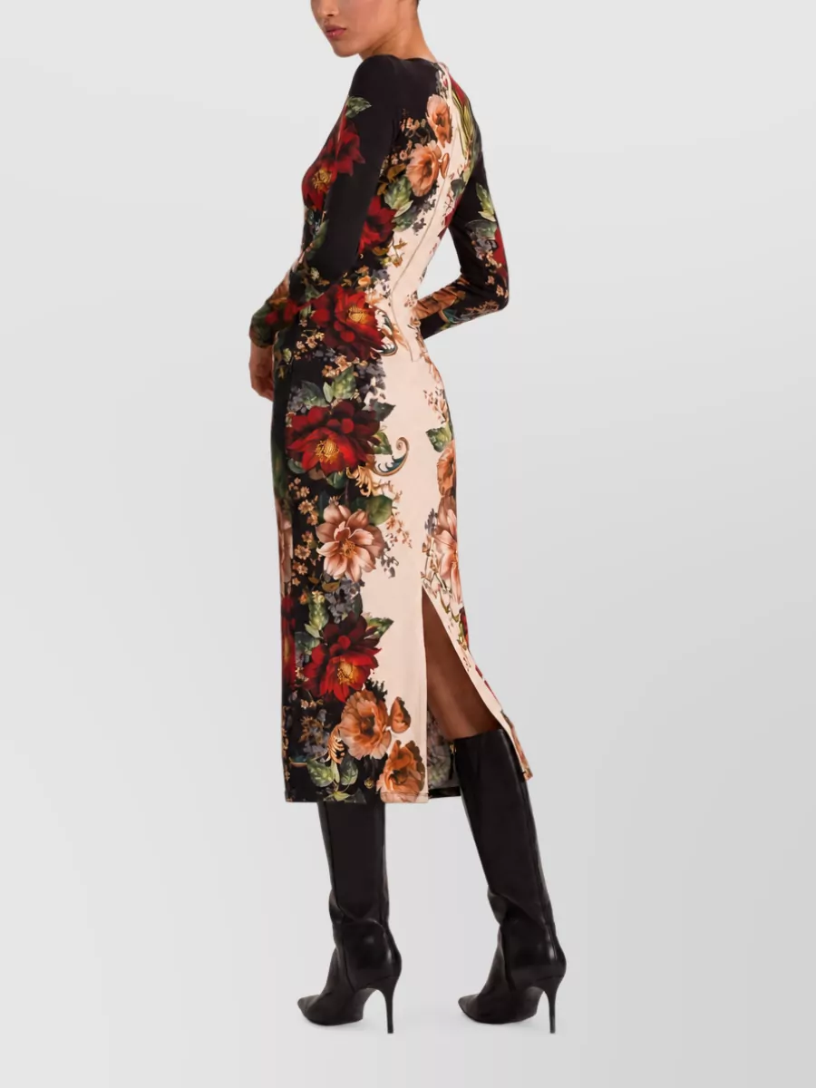 Alice + Olivia Floral-Print Long-Sleeve Midi Dress