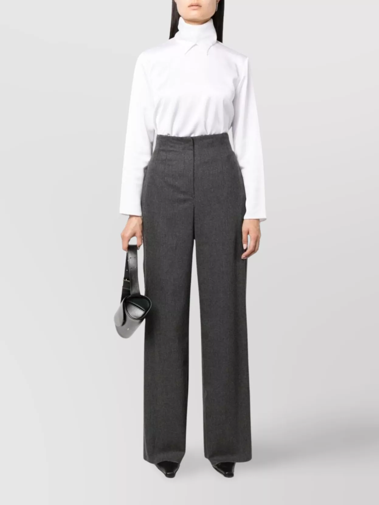Emporio Armani High Waist Wide Leg Trousers With Pockets In Gray