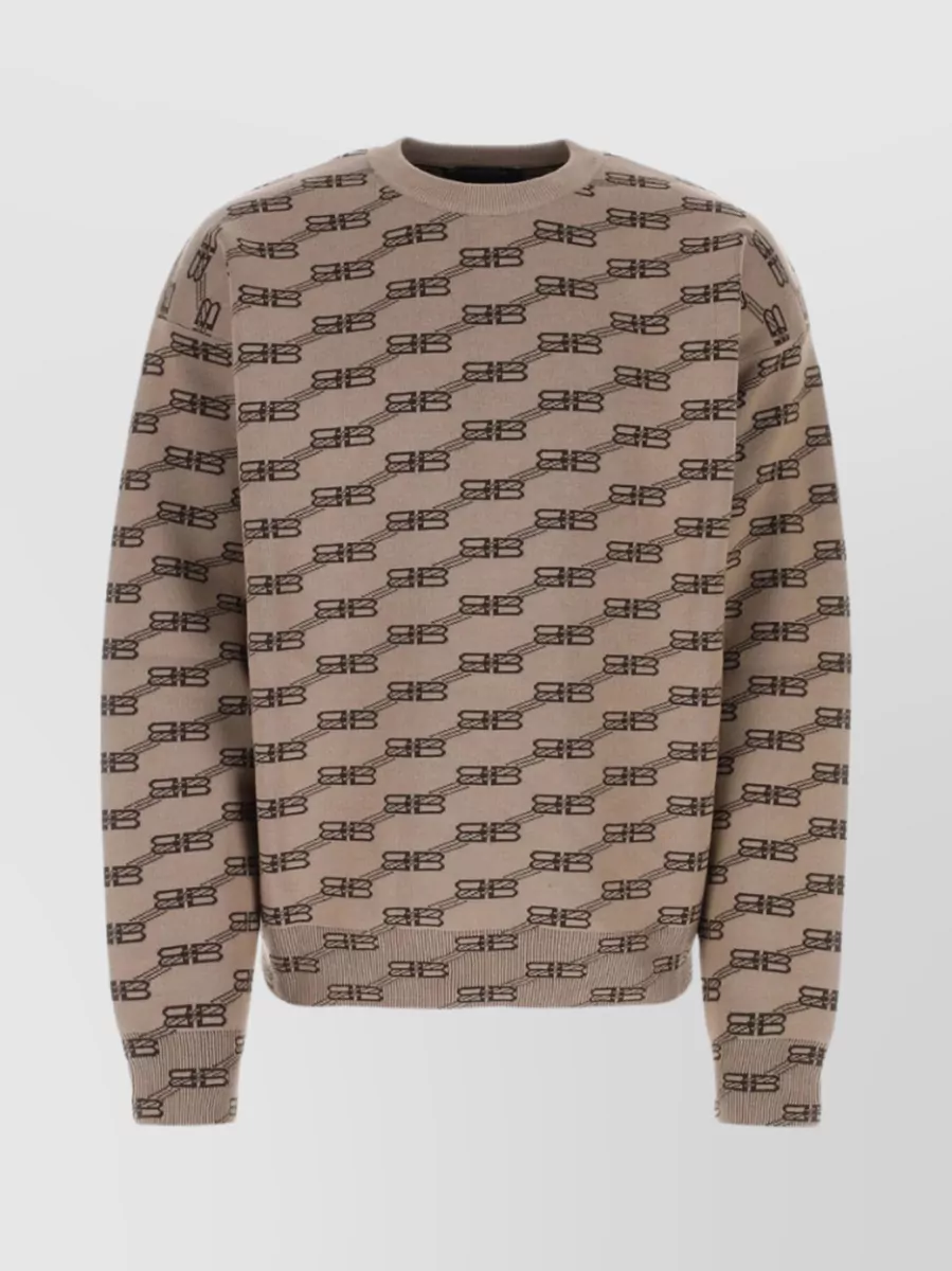 Shop Balenciaga Cotton Blend Embroidered Oversized Sweater In Brown