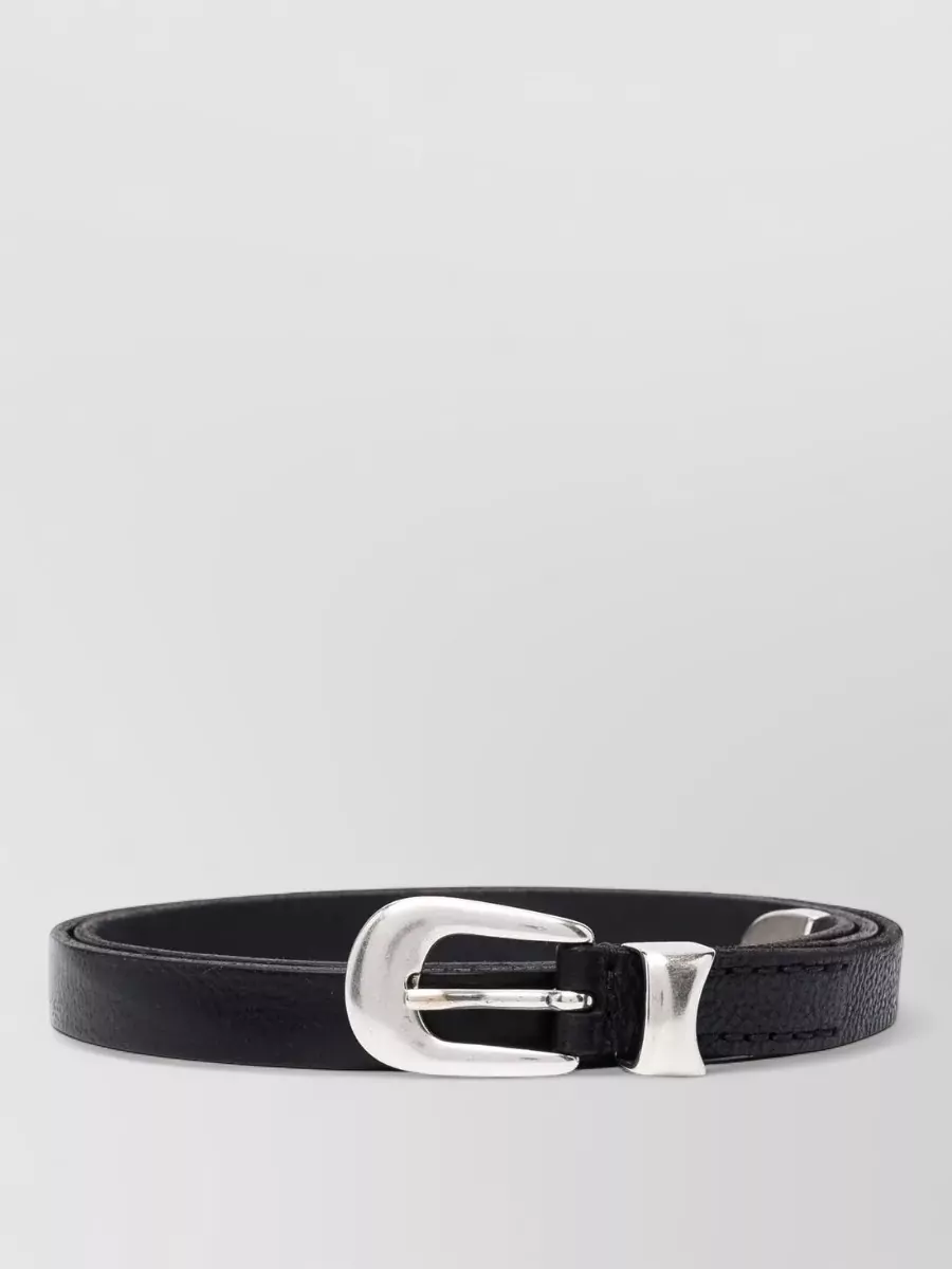 Our Legacy Slim Leather Belt Textured Finish In Black