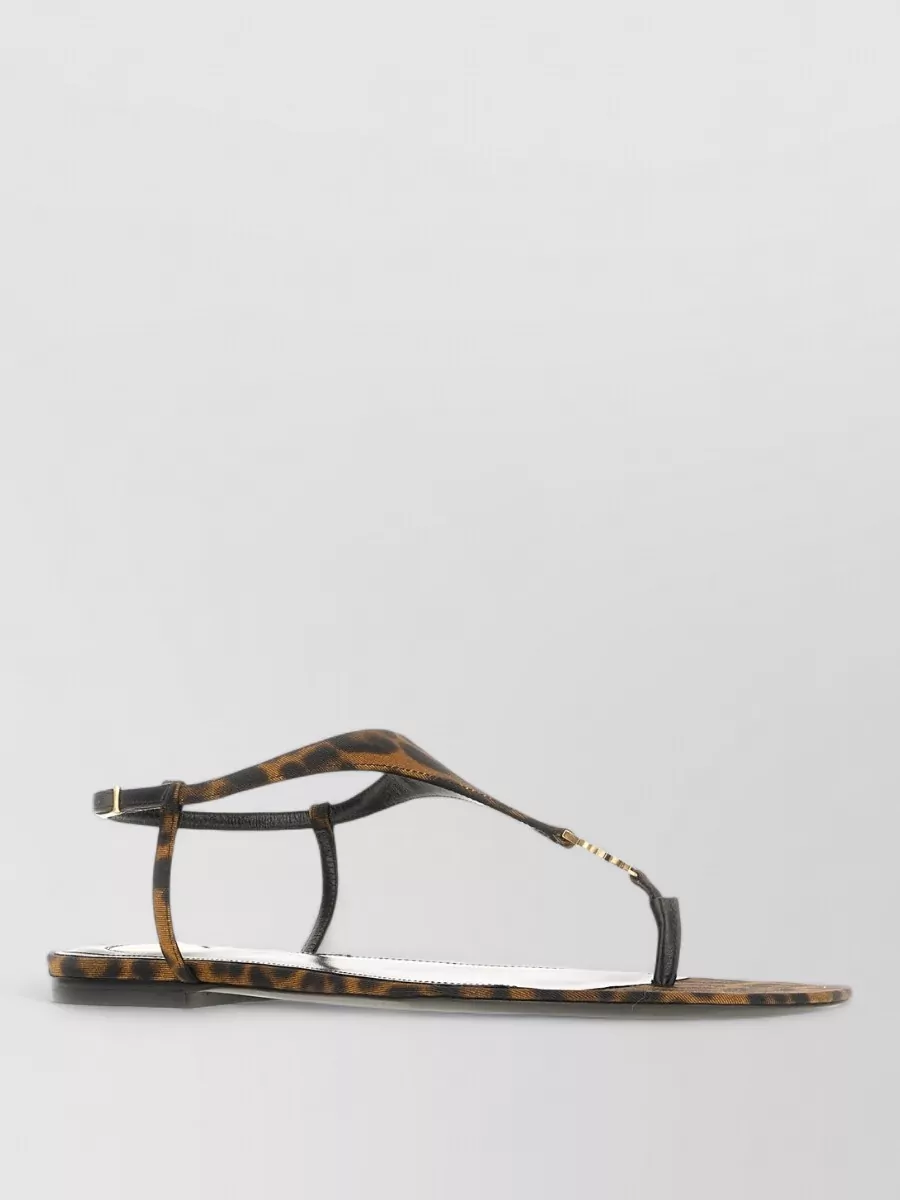 Saint Laurent Animal Print Flat Sole Open Toe Sandals