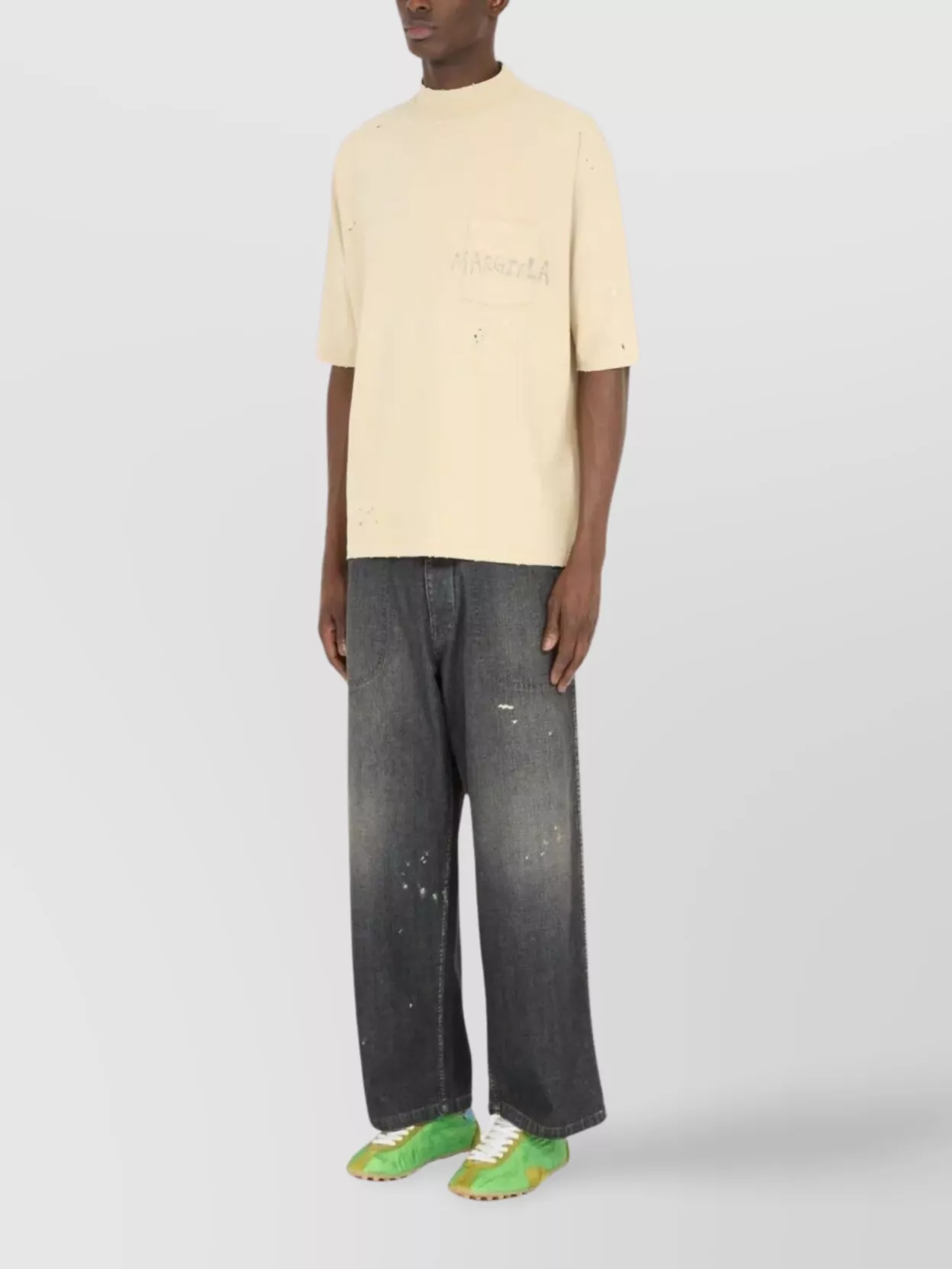 Maison Margiela Chest Pocket Distressed Mock Neck T-Shirt