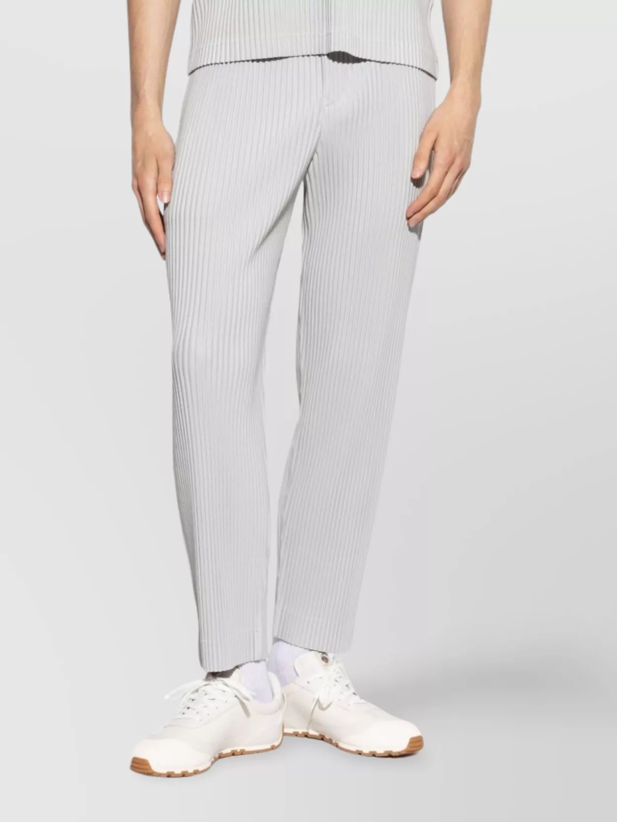 Issey Miyake Pleated Trousers With Elasticated Waistband And Ribbed Texture