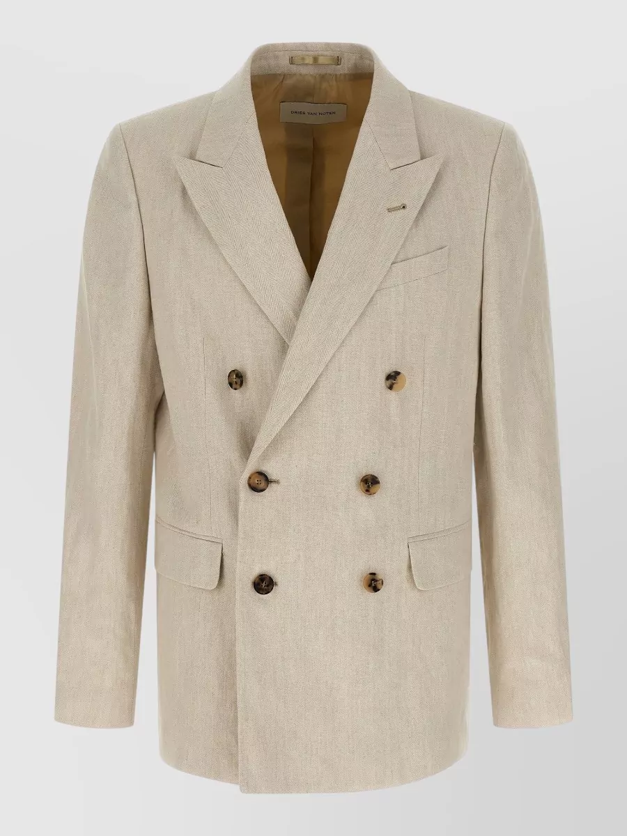 Dries Van Noten cotton linen herringbone double-breasted blazer