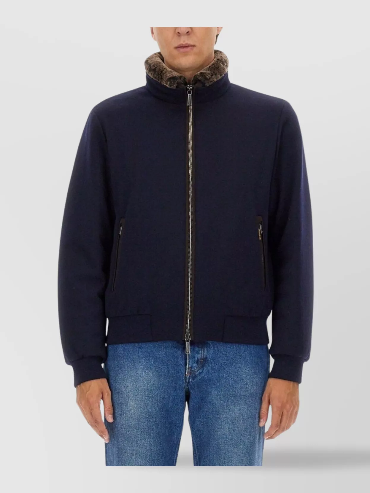 Moorer High Collar Coat With Ribbed Cuffs And Hem