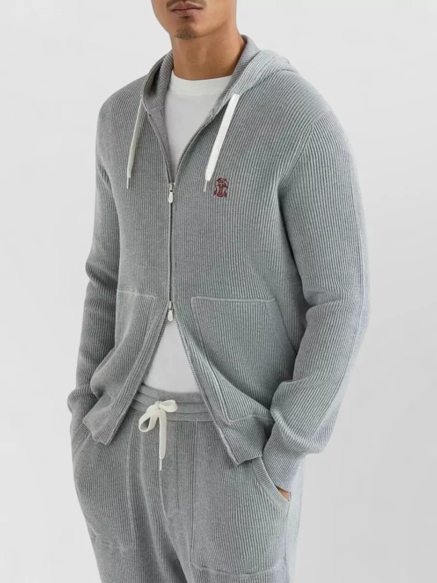 Brunello Cucinelli Ribbed Cotton Zip-Up Hooded Jacket