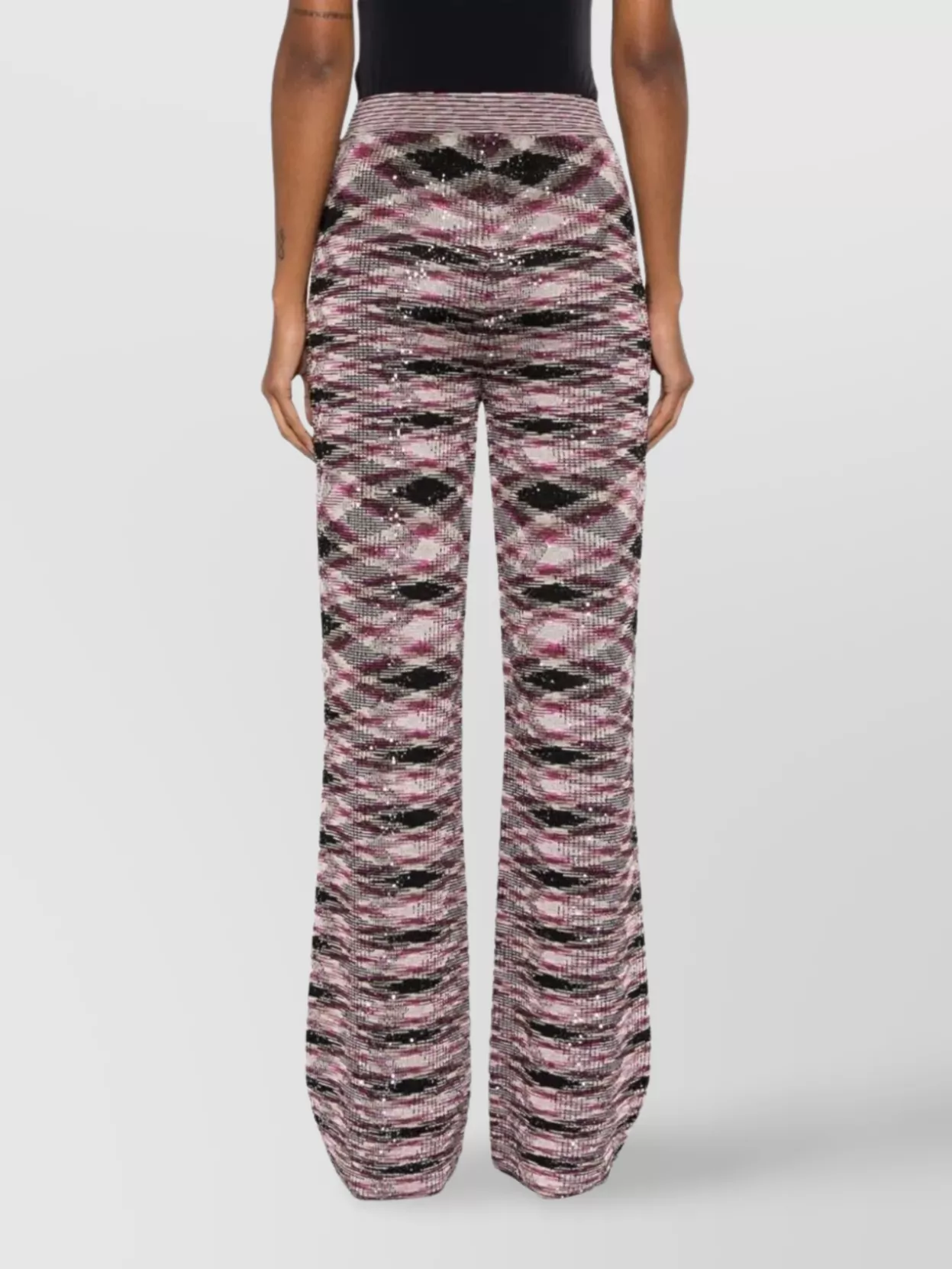 Missoni High Waist Flared Leg Patterned Trousers In Pink