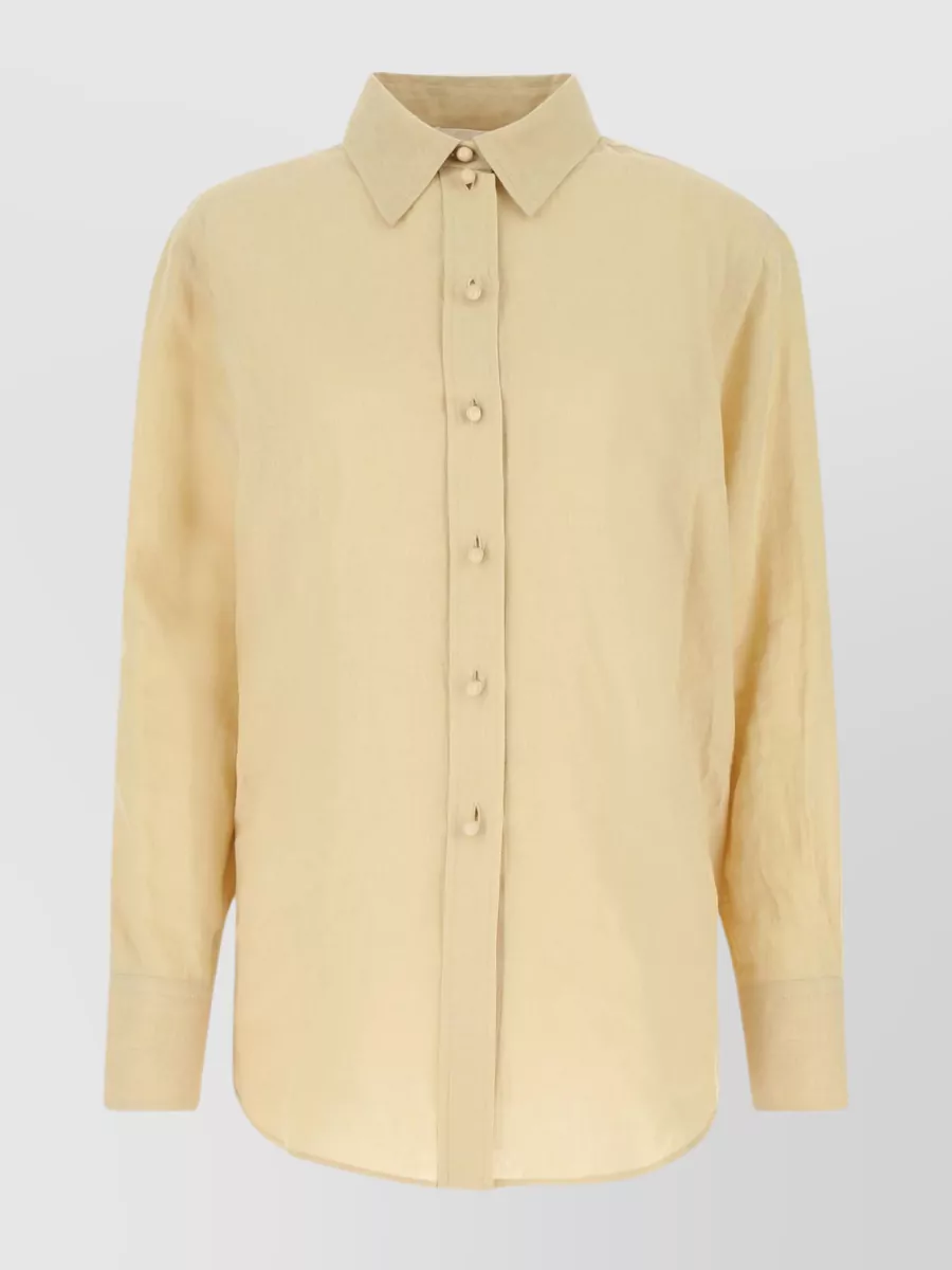 Shop Chloé Rounded Hemline Oversize Linen Shirt In Cream