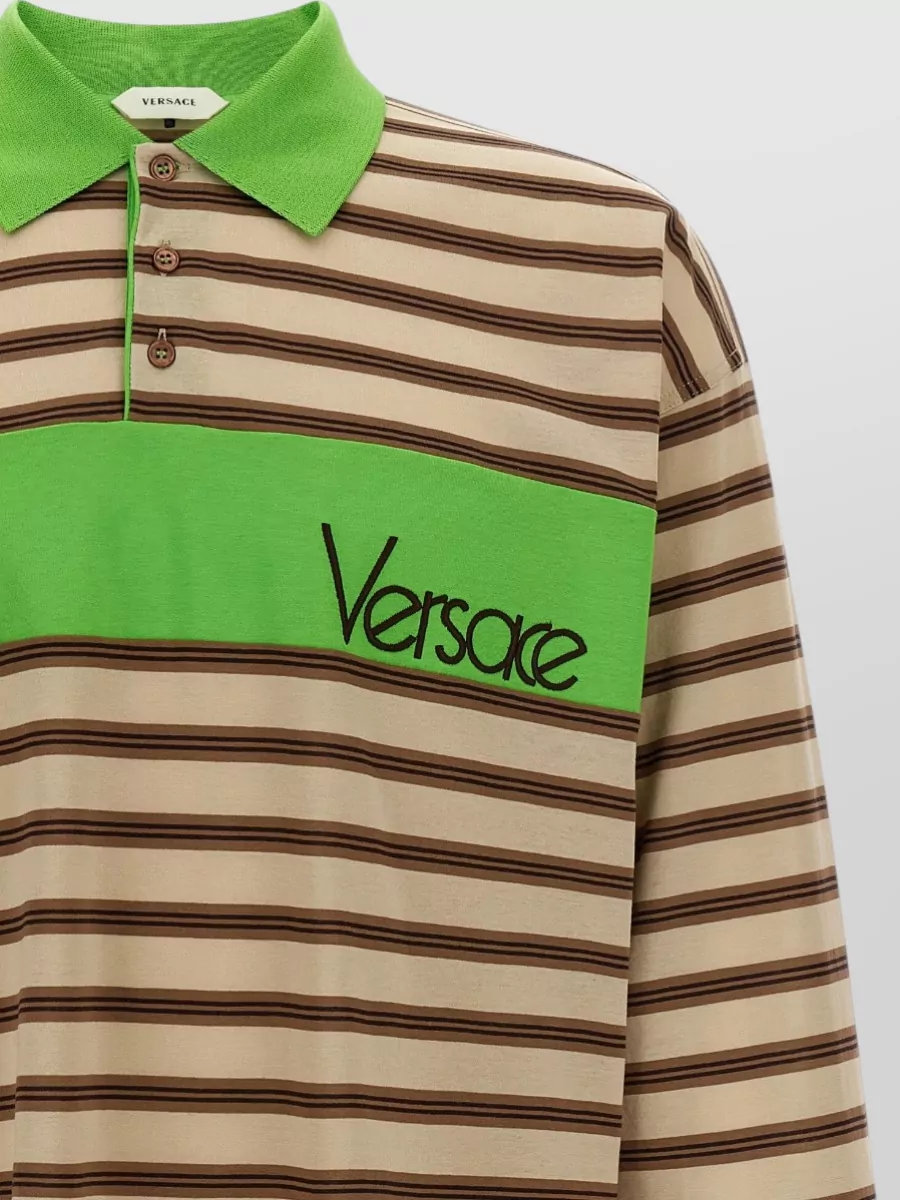 Versace Striped Cotton Intarsia Polo Shirt