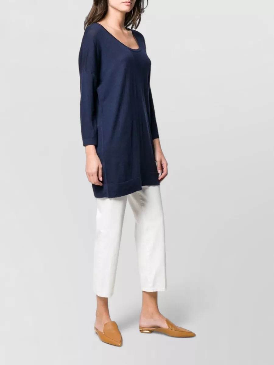 La Rose Merino Wool Fine-Knit Longline 3/4-Sleeve Tunic